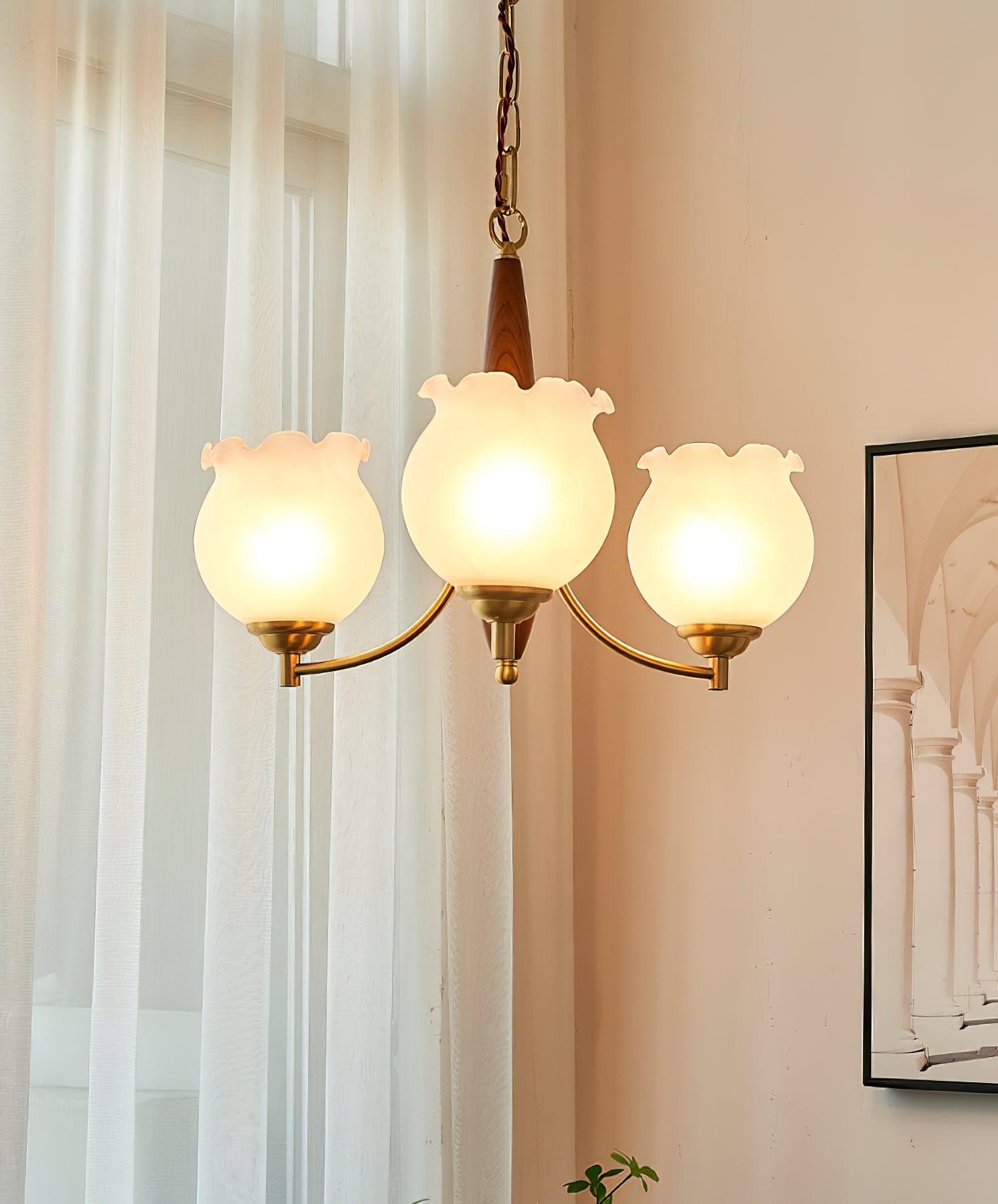 Tulips Glass Wood Chandelier - Cueteks