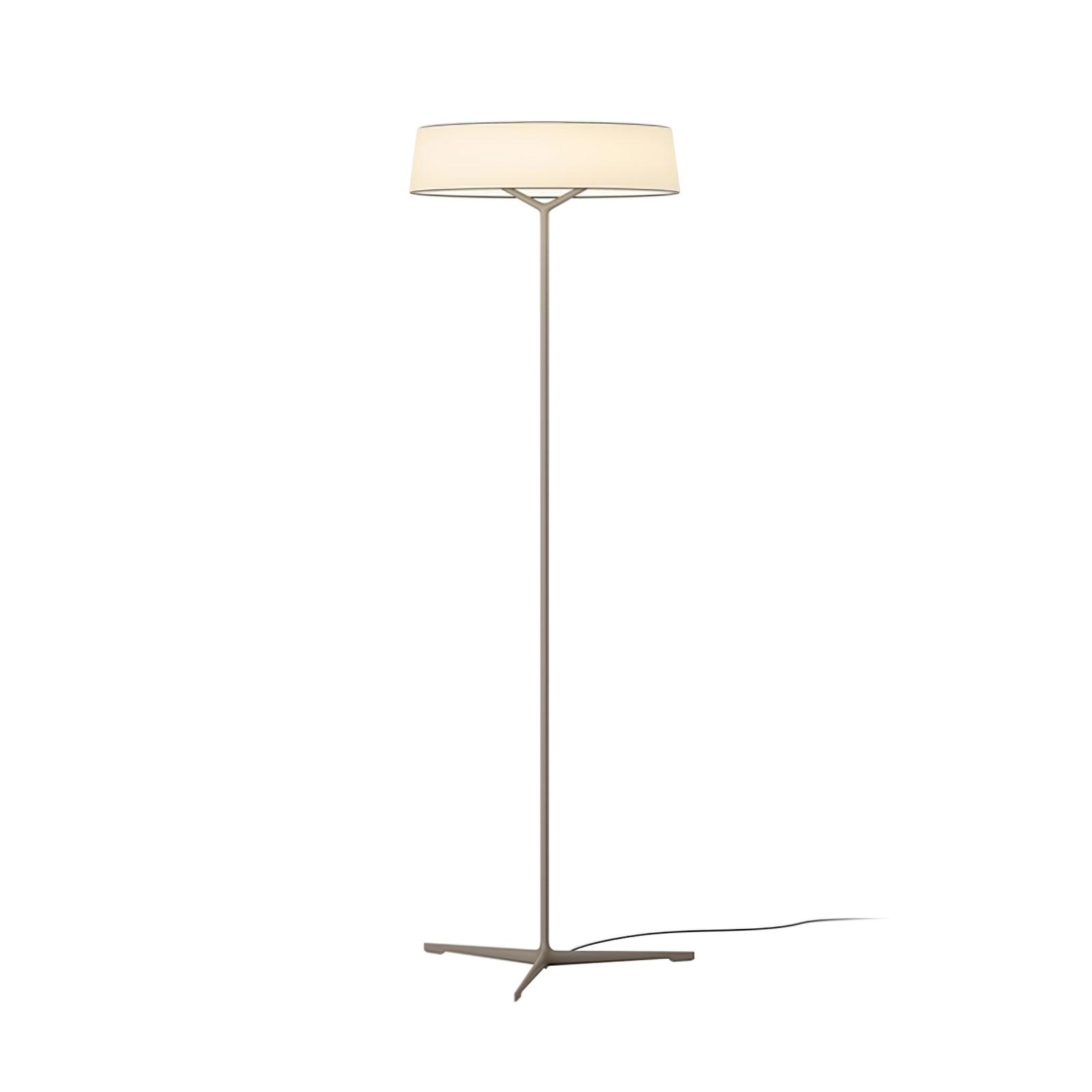 Paper Glow floor lamp with a grey stand, white circular shade and low radial feet
