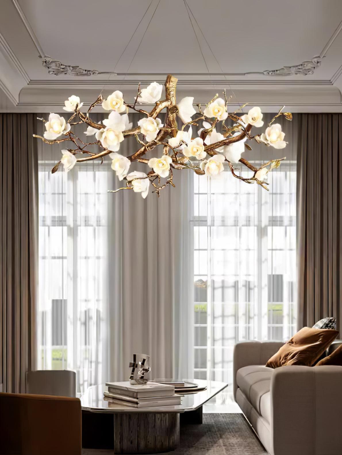 Flower Bloom Branch Brass Chandelier - Cueteks