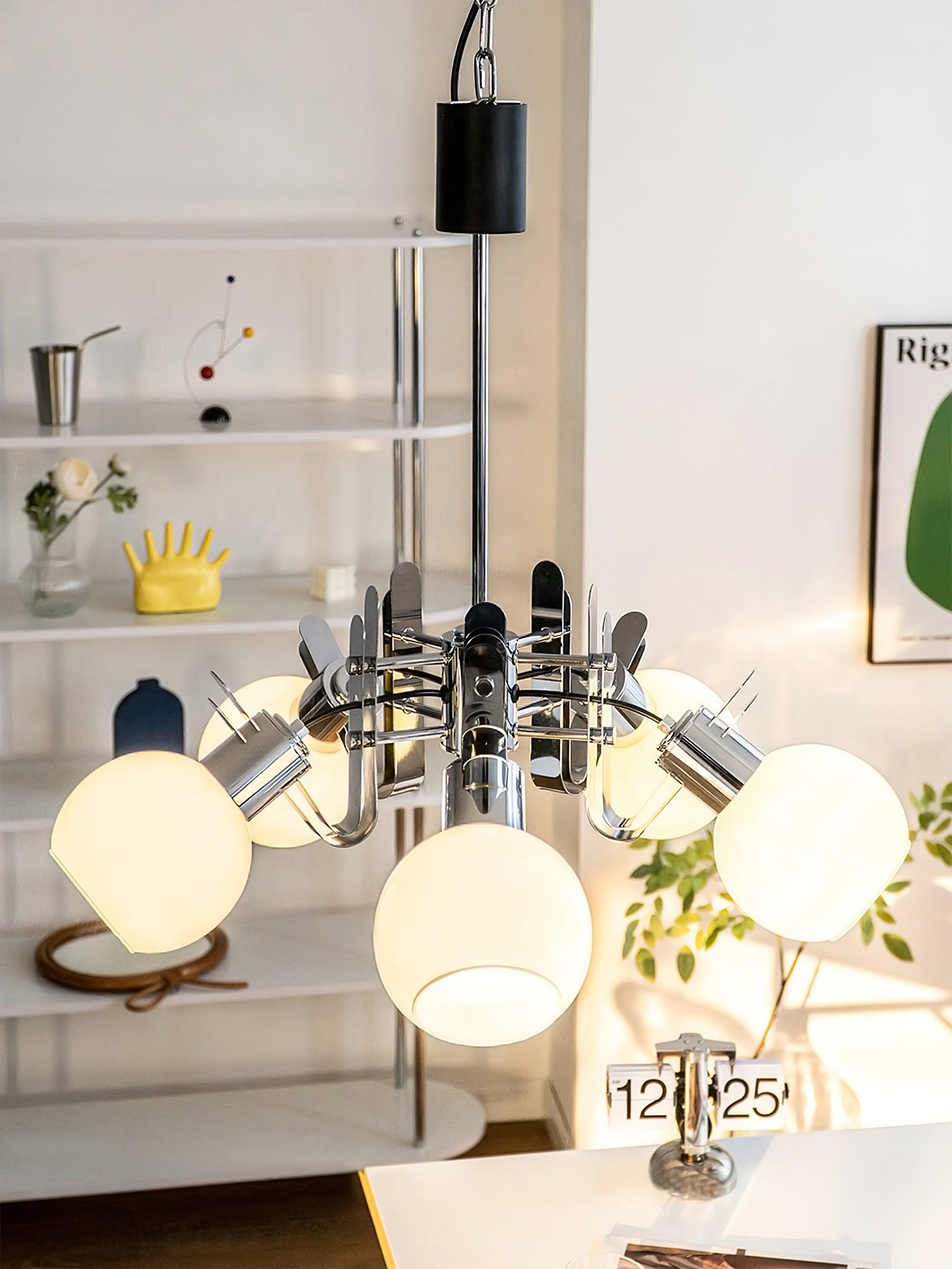 Vintage Geometrical Chrome Chandelier - Cueteks
