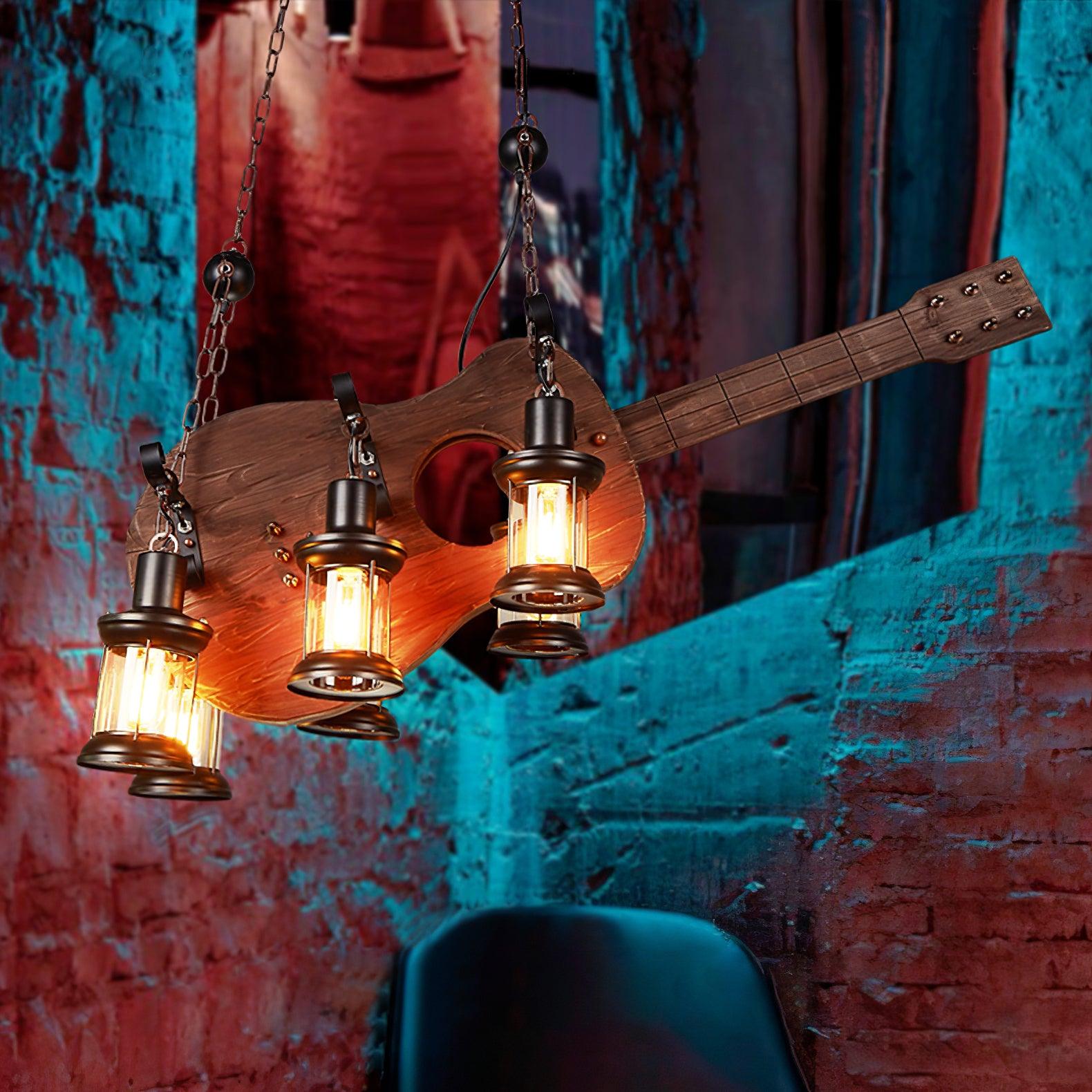 Guitar light against a coloured brick wall