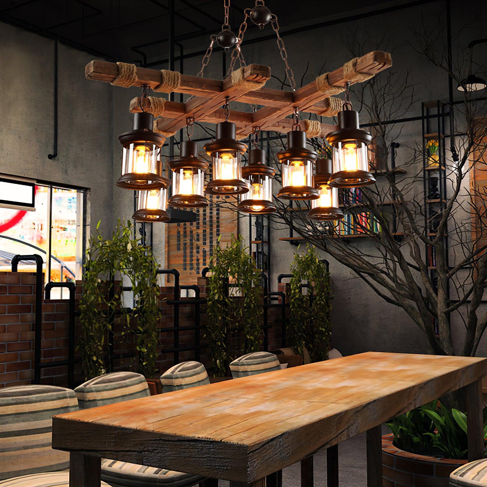 Vintage Wood Glass Chandeliers - Cueteks