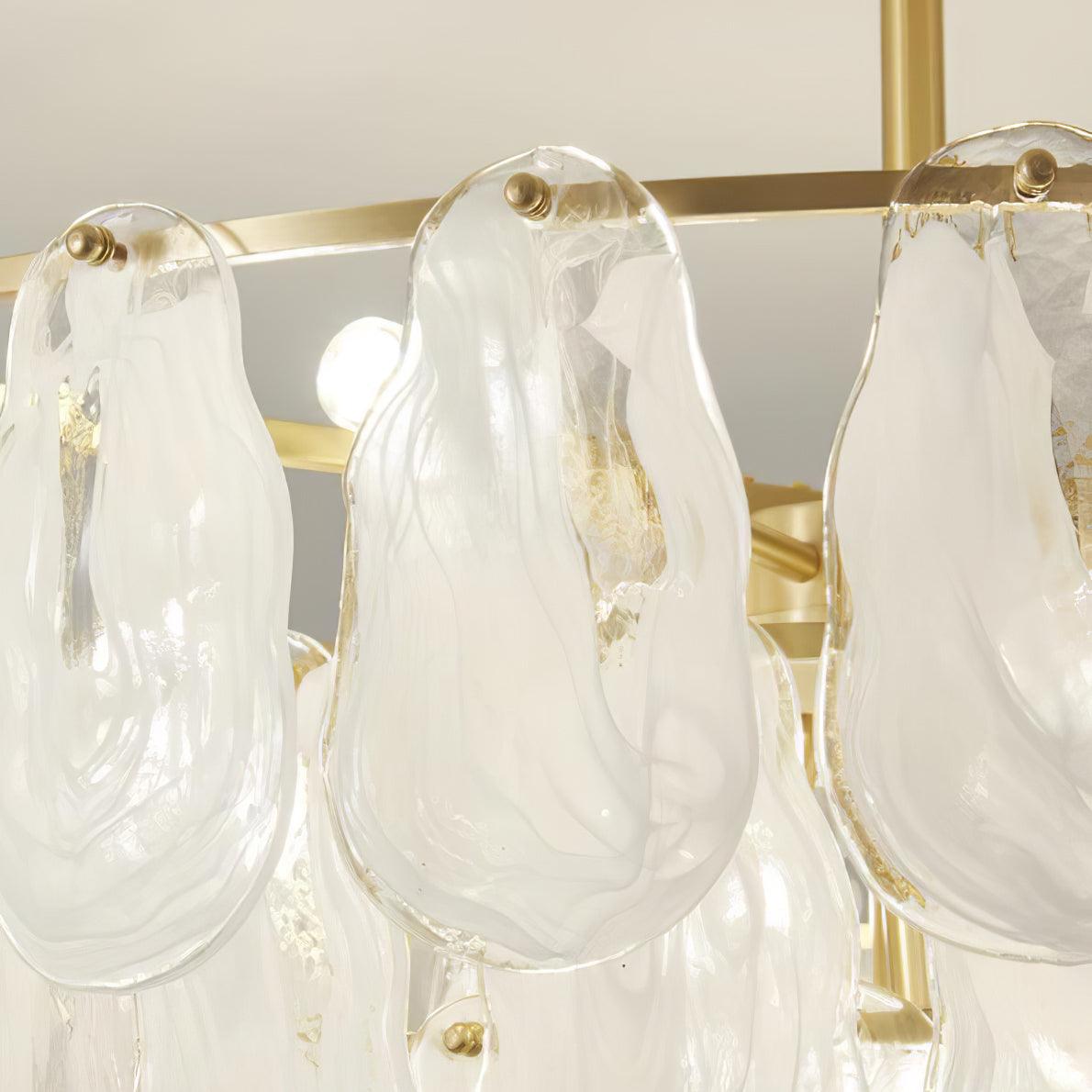 Round Cloud glass panel with a clear border, white cloud-like swirls and gold-tone fastening