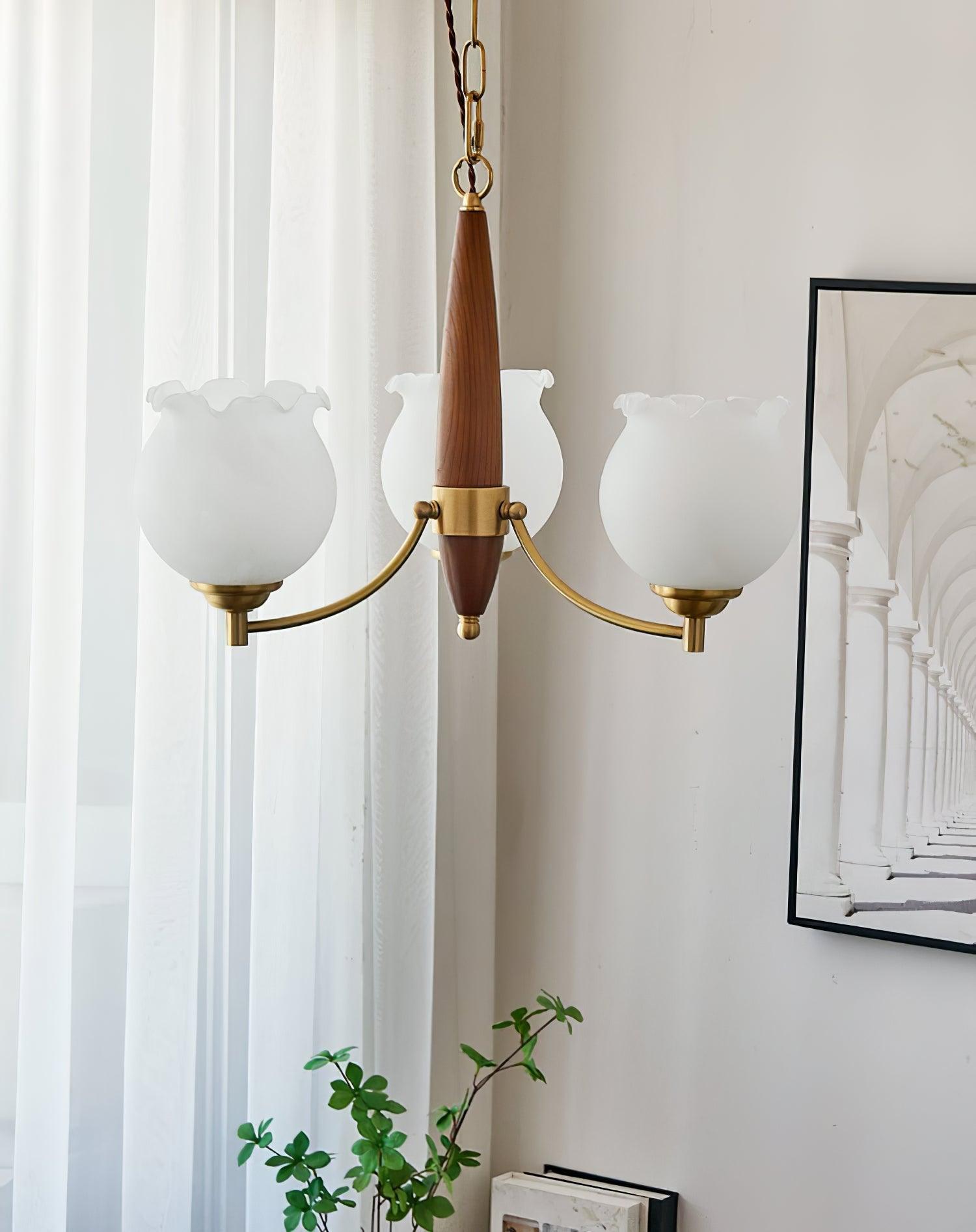 Tulips Glass Wood Chandelier - Cueteks