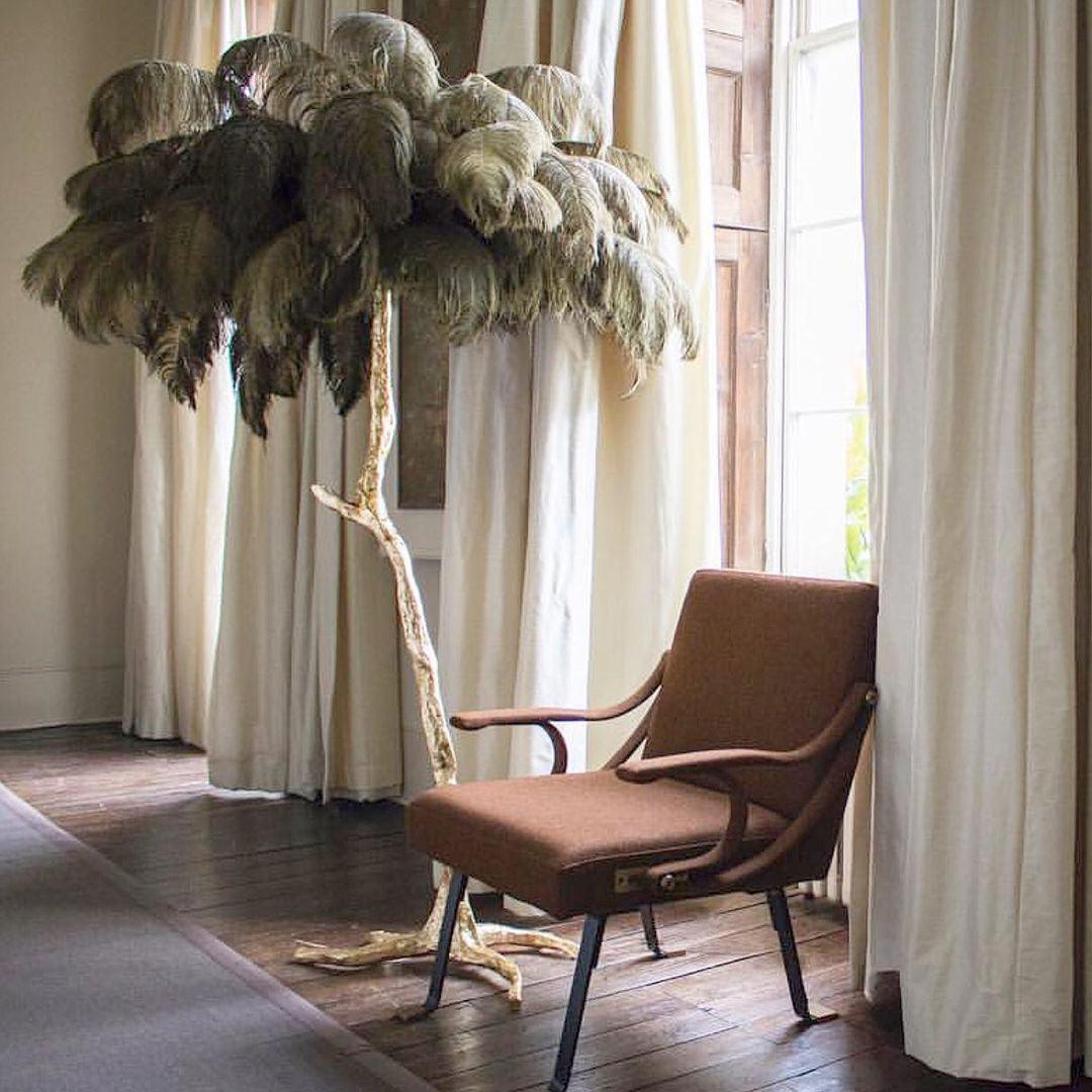 Ostrich Feather Brass Floor Lamp - Cueteks