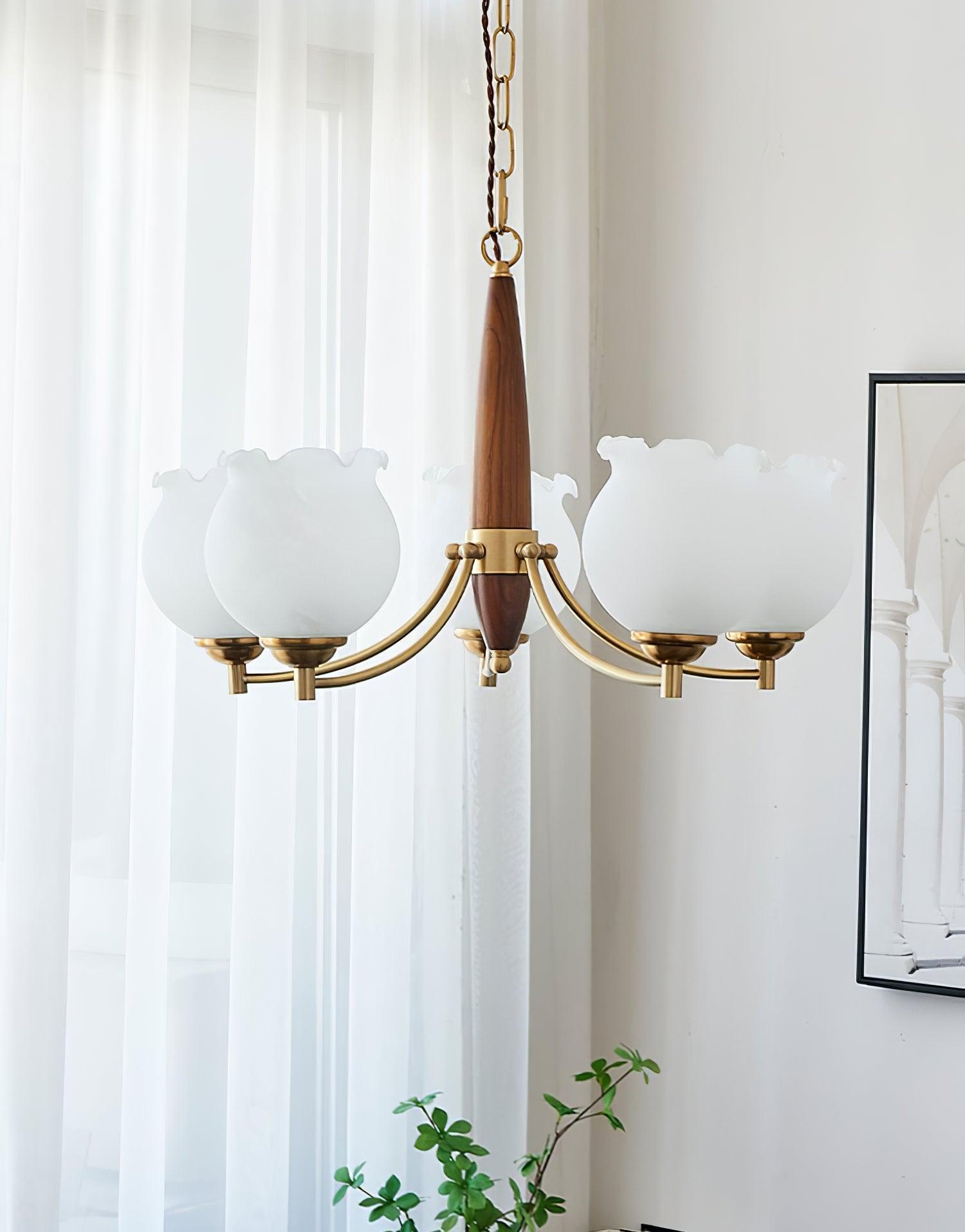 Tulips Glass Wood Chandelier - Cueteks