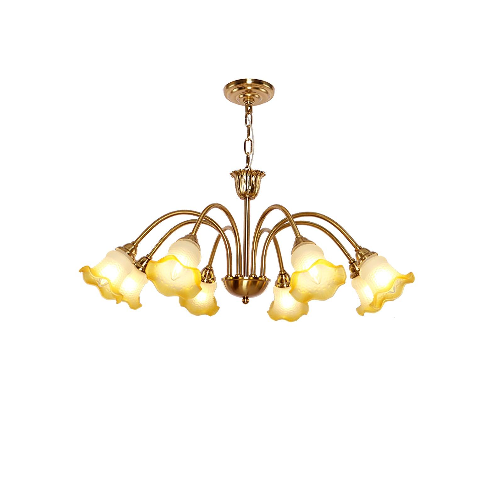 Curved-arm floral chandelier with ceiling canopy