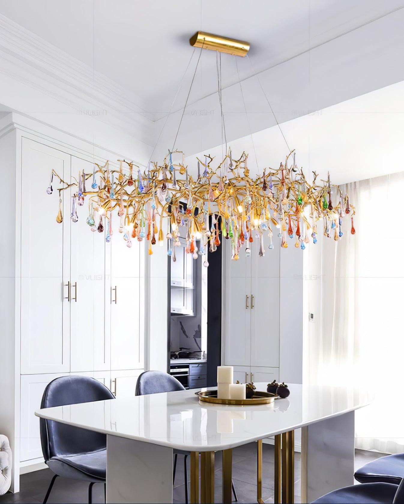 Colorful Raindrop Brass Branch Chandelier - Cueteks