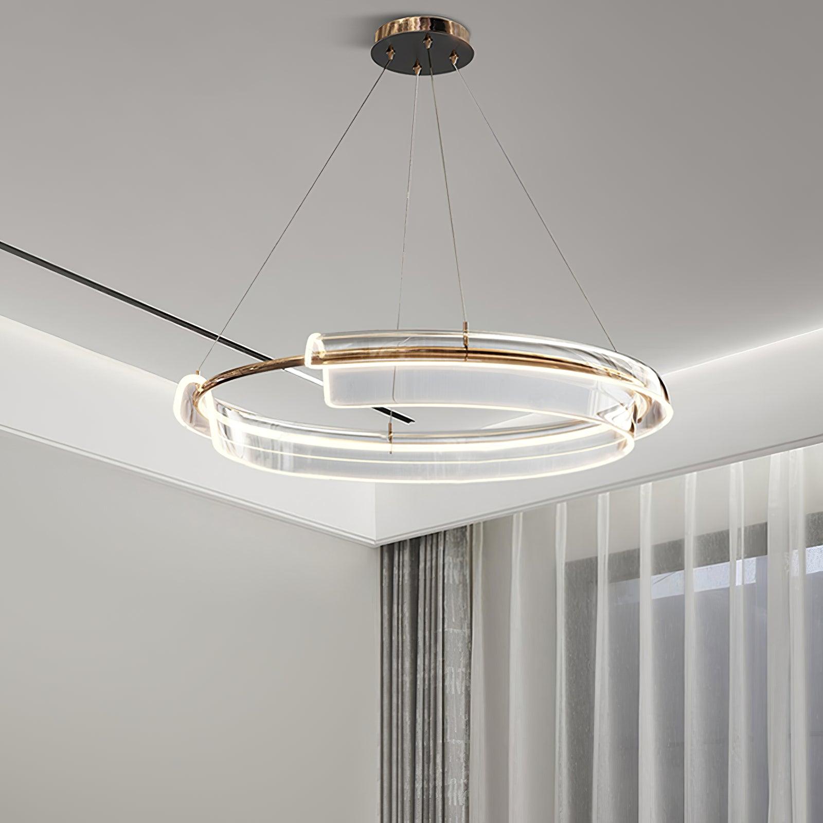 Illuminated ring chandelier and ceiling canopy from below
