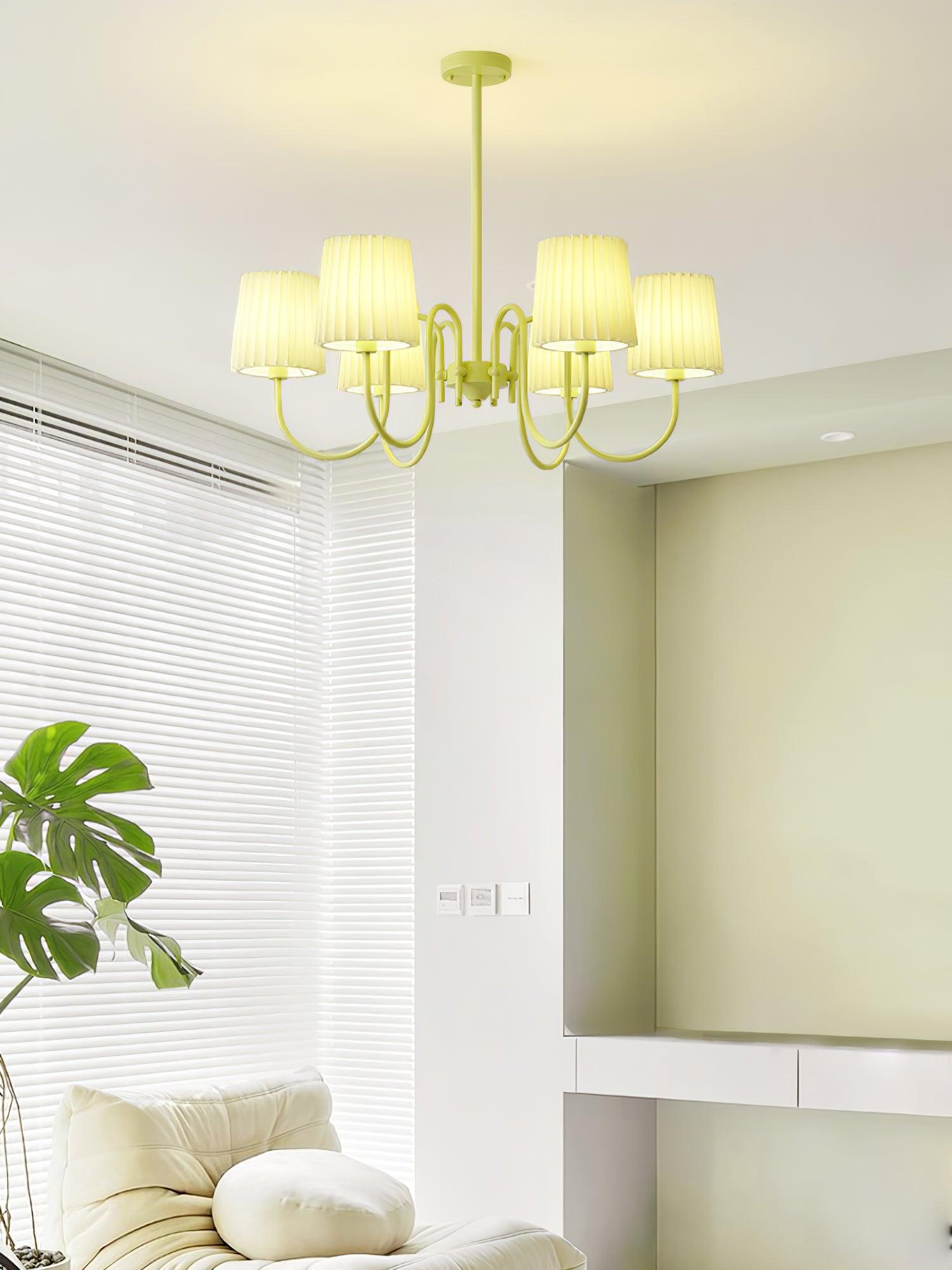 Pleated Fabric Matcha Chandelier - Cueteks