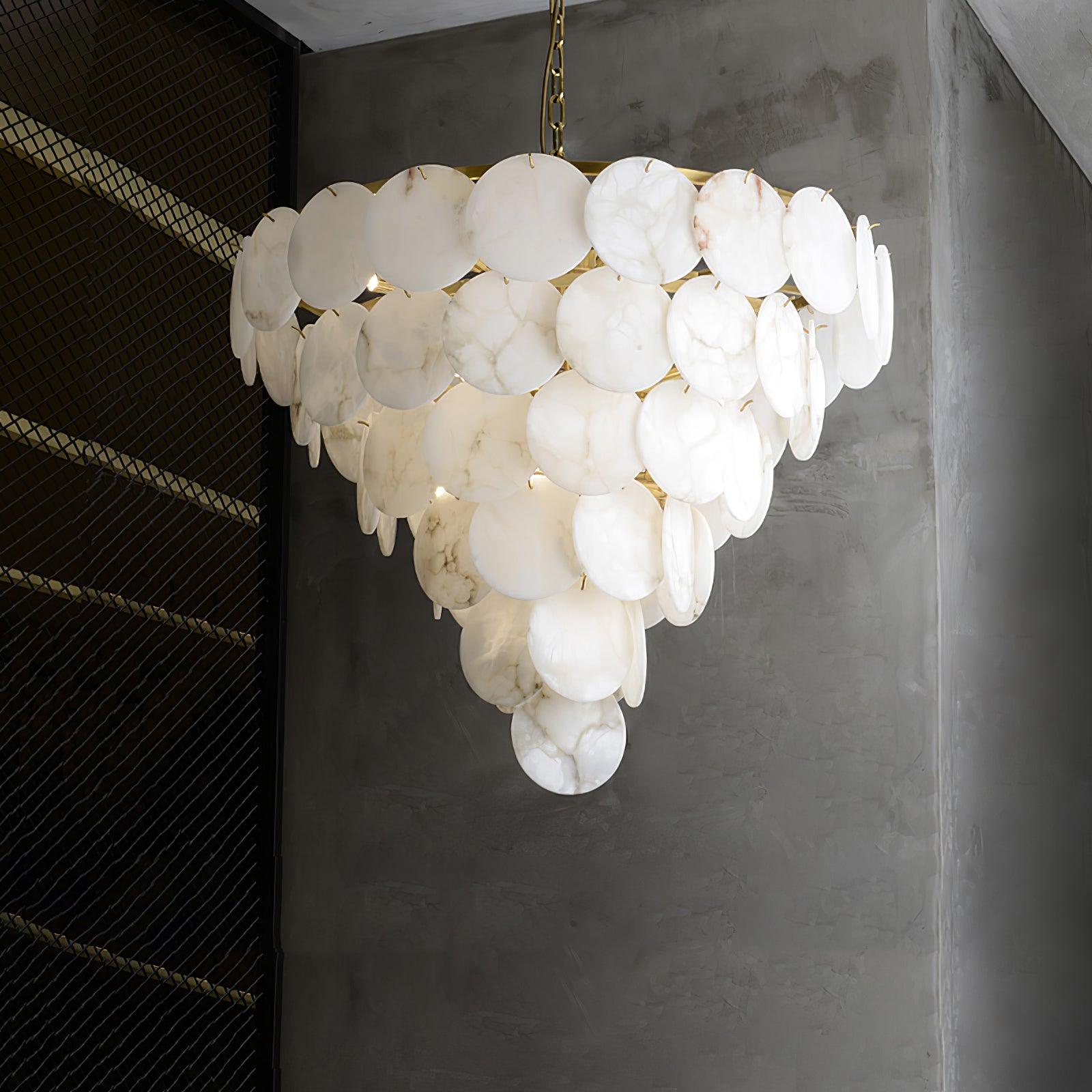 Alabaster Shell Brass Chandelier - Cueteks