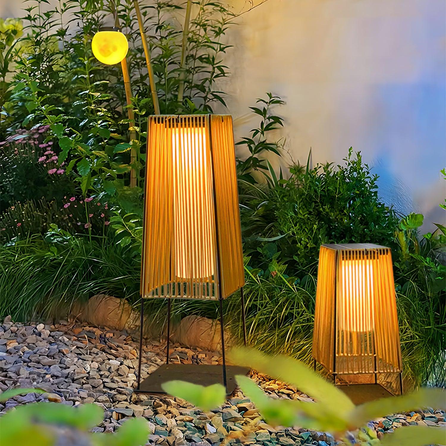 Plastic Rattan Outdoor Post Light with Solar Panel - Cueteks