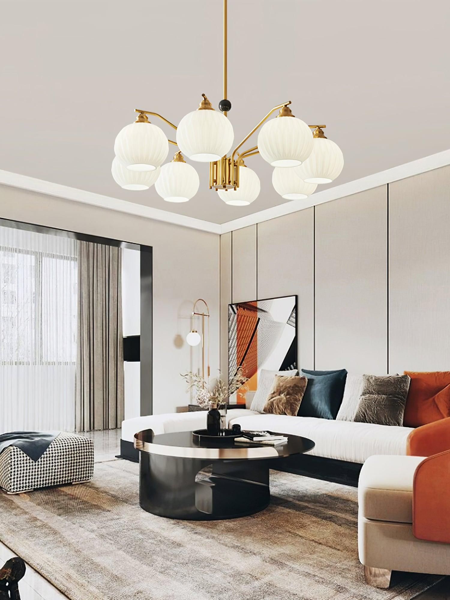 Ribbed Glass Gold Chandelier - Cueteks