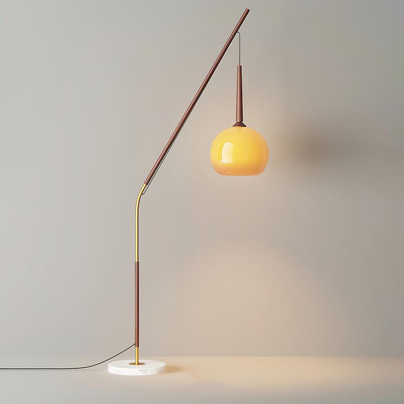Dark wood-colour Hulusi option with orange glass, gold-tone stem sections, black cable and round white veined marble base