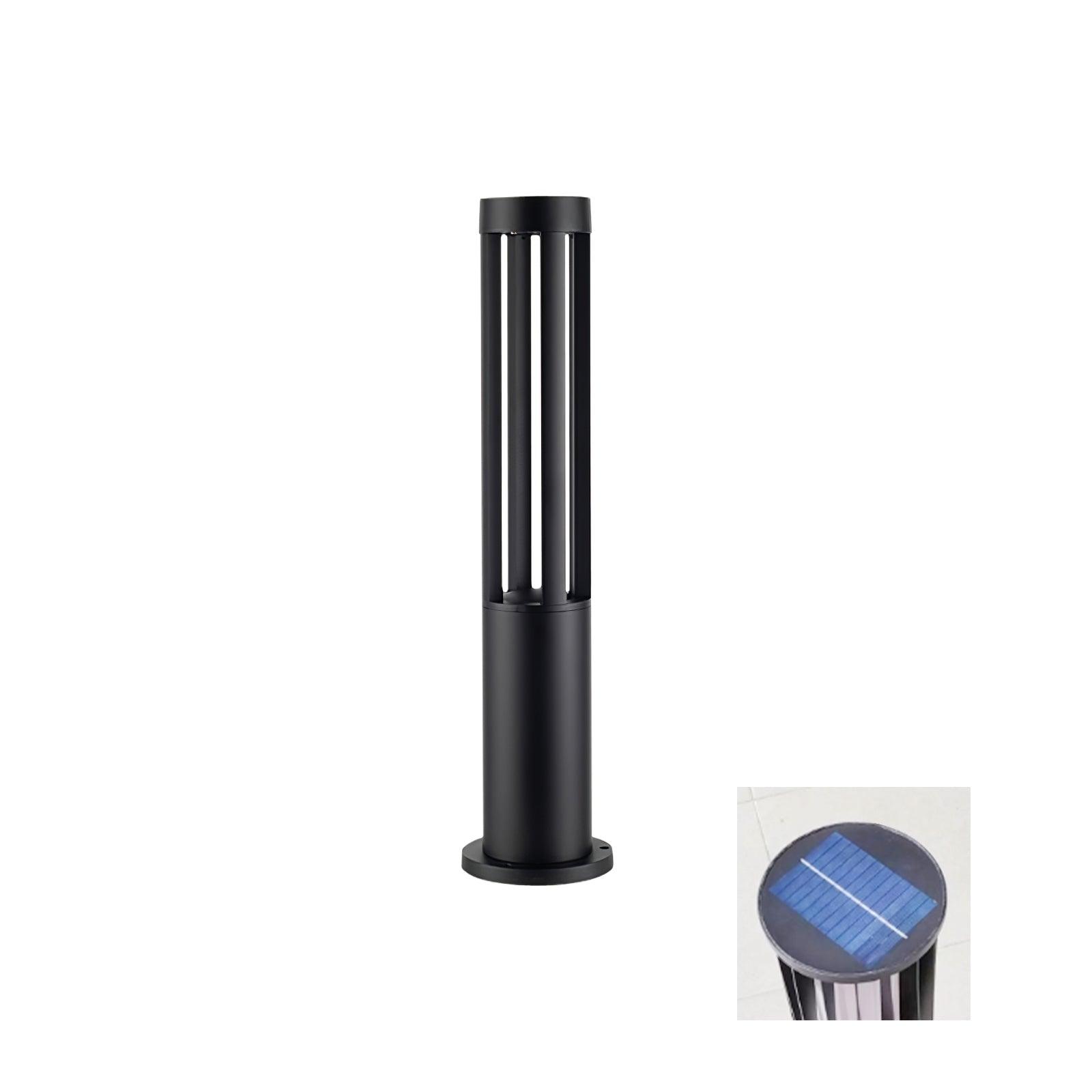 Black Cylindrical Garden Outdoor Light with Solar Panel - Cueteks