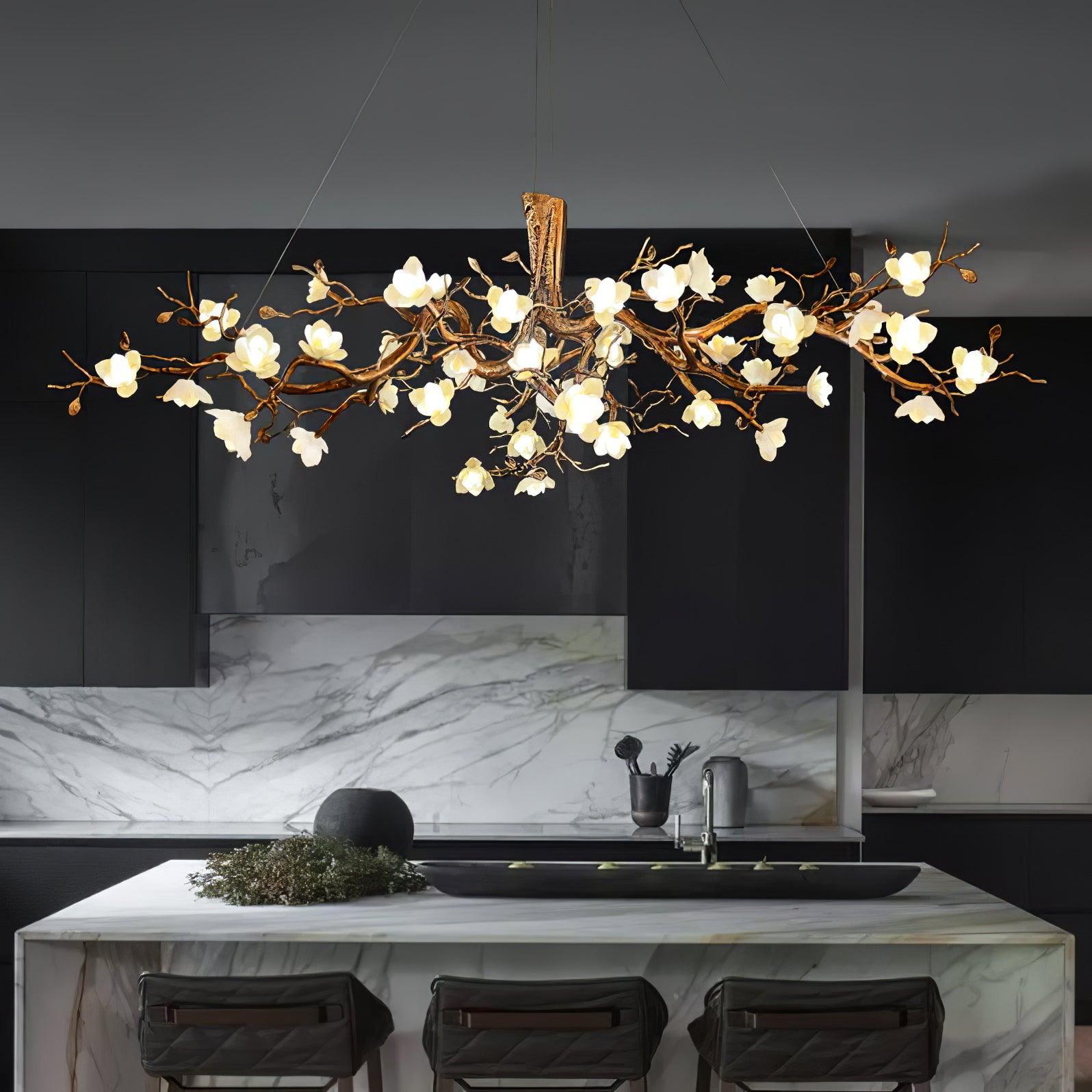 Flower Bloom Branch Brass Chandelier - Cueteks
