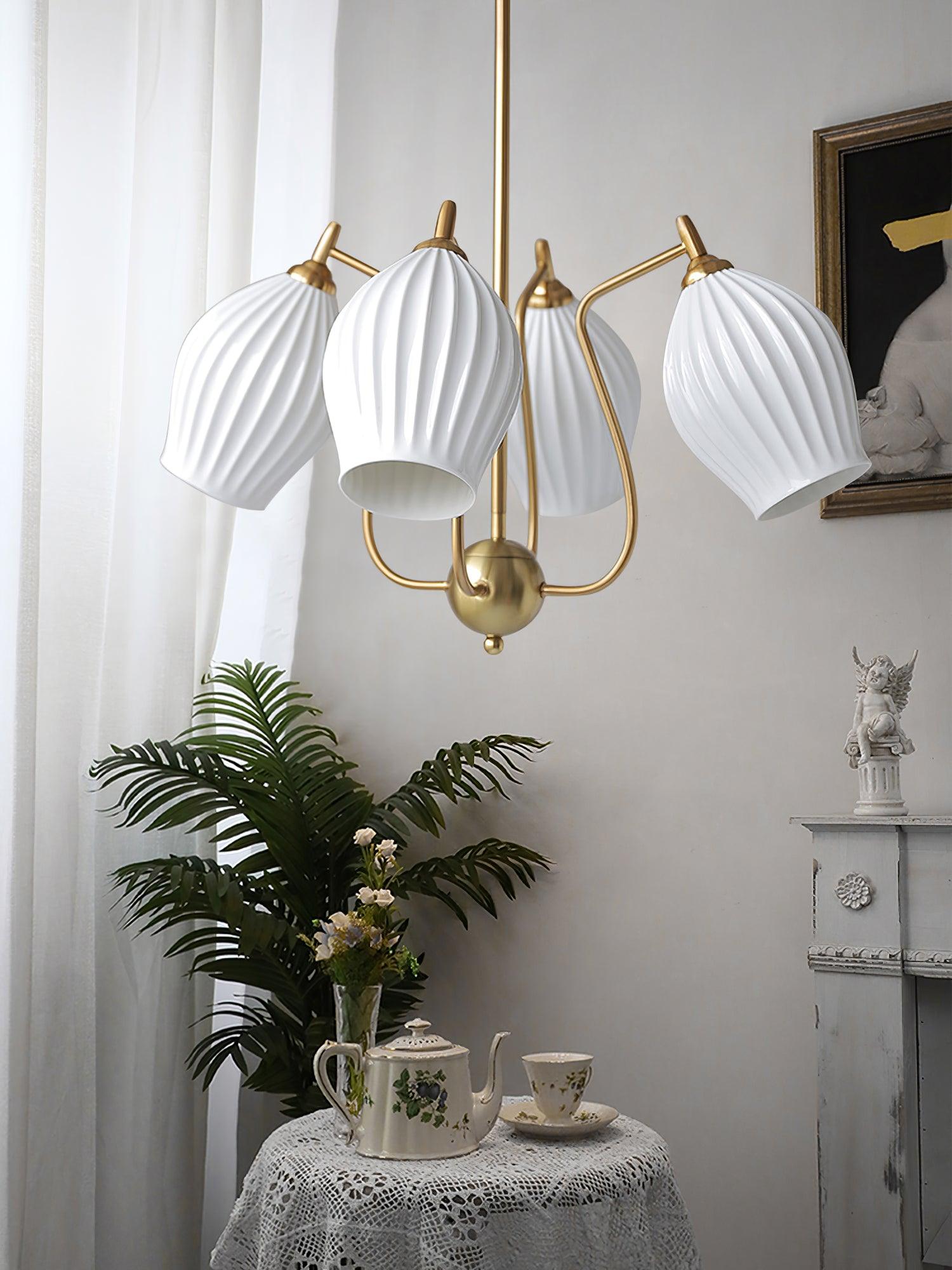 Ceramic Ribbed Chandelier - Cueteks