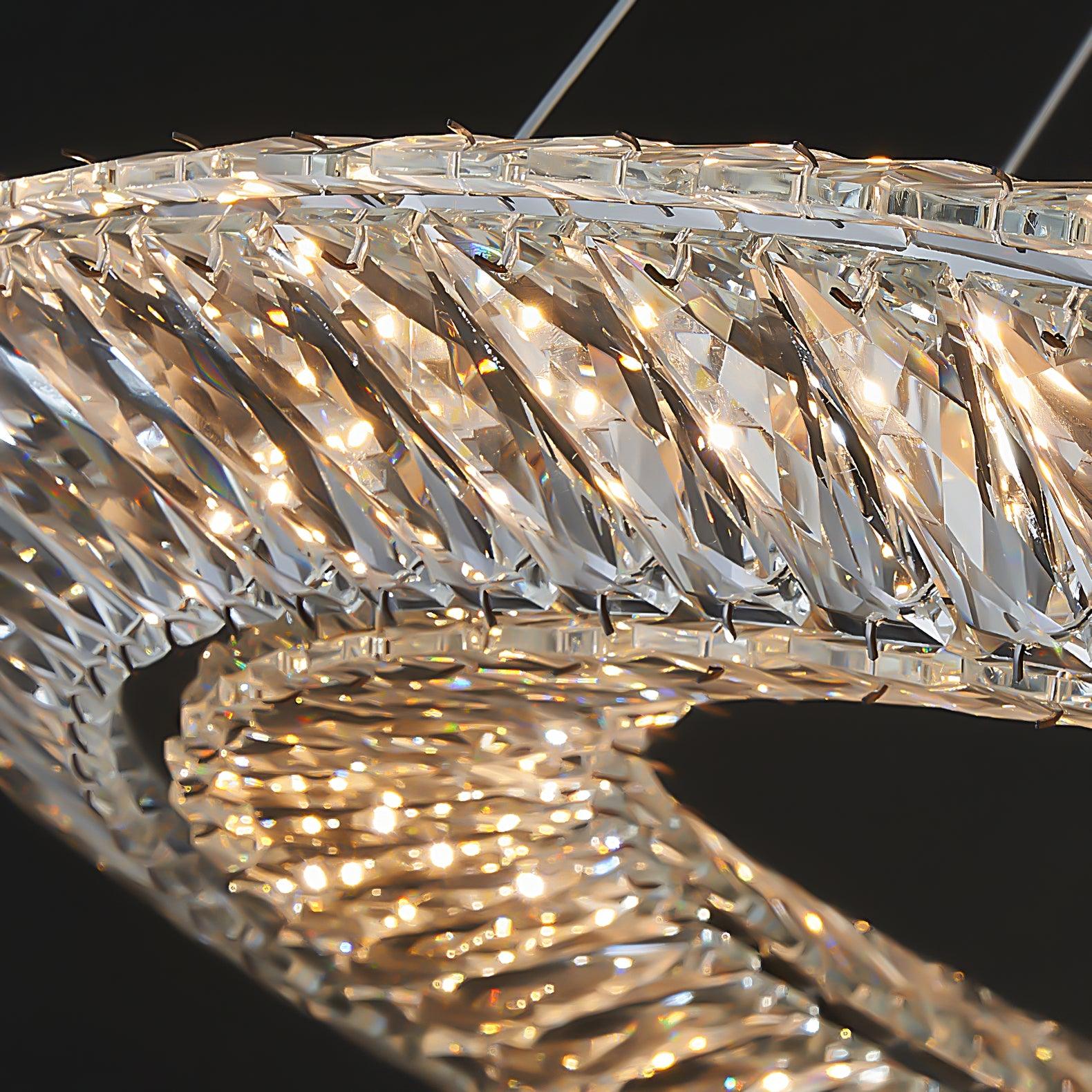 Faceted crystal elements around a Silver ring close-up