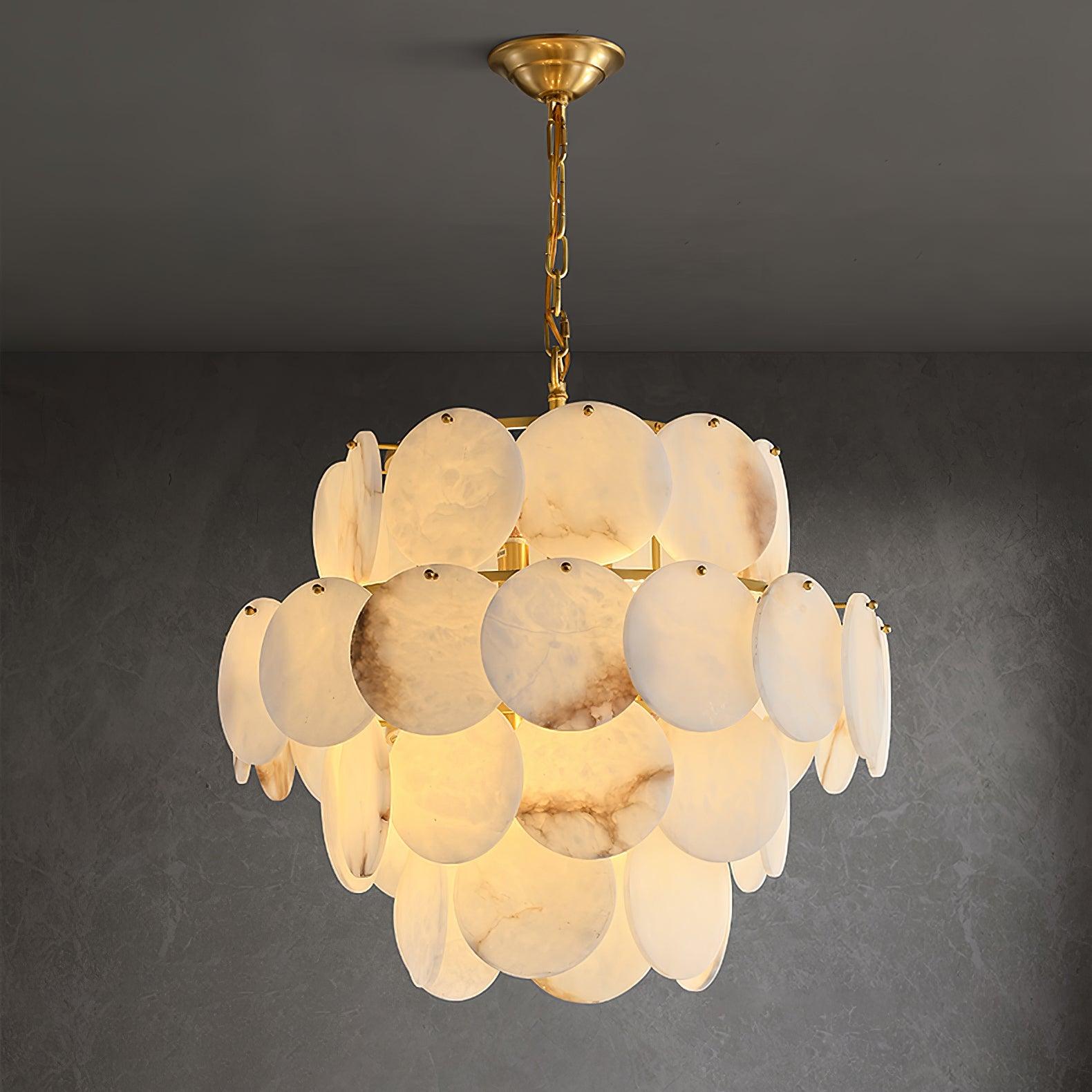 Alabaster Shell Brass Chandelier - Cueteks