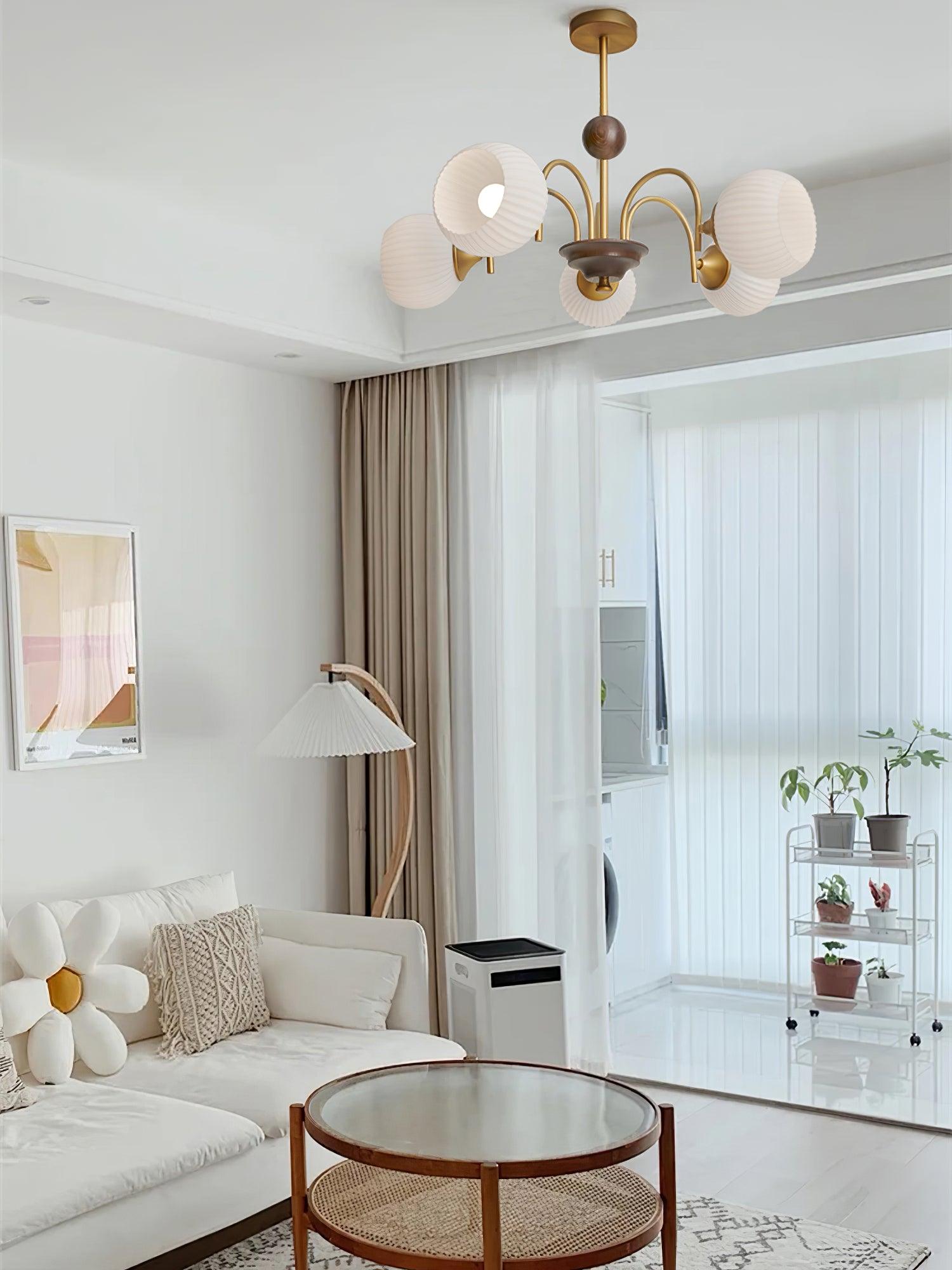Sculptural Glass Ribbed Chandelier - Cueteks