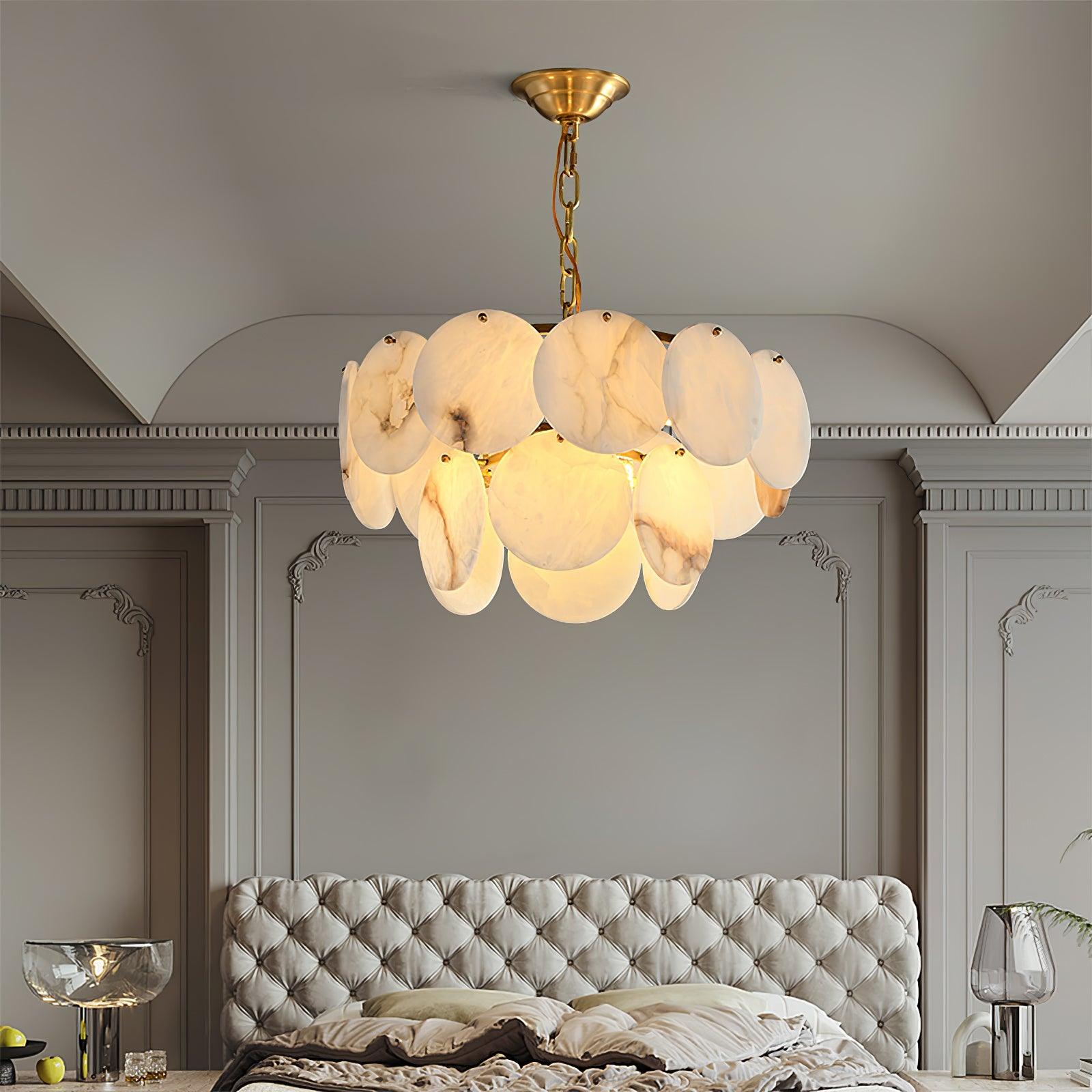 Alabaster Shell Brass Chandelier - Cueteks