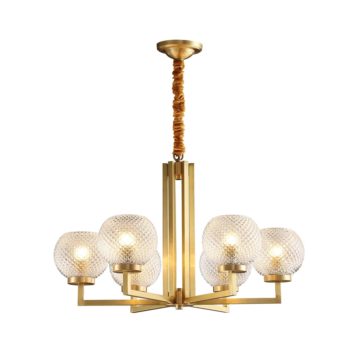 Ribbed Glass Brass Chandelier - Cueteks