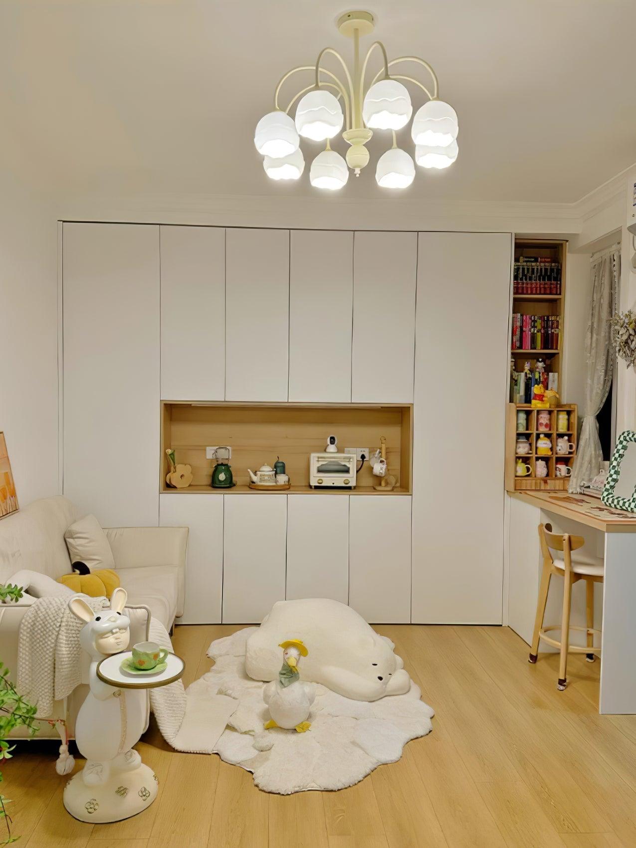 Creamy chandelier with white glass shades