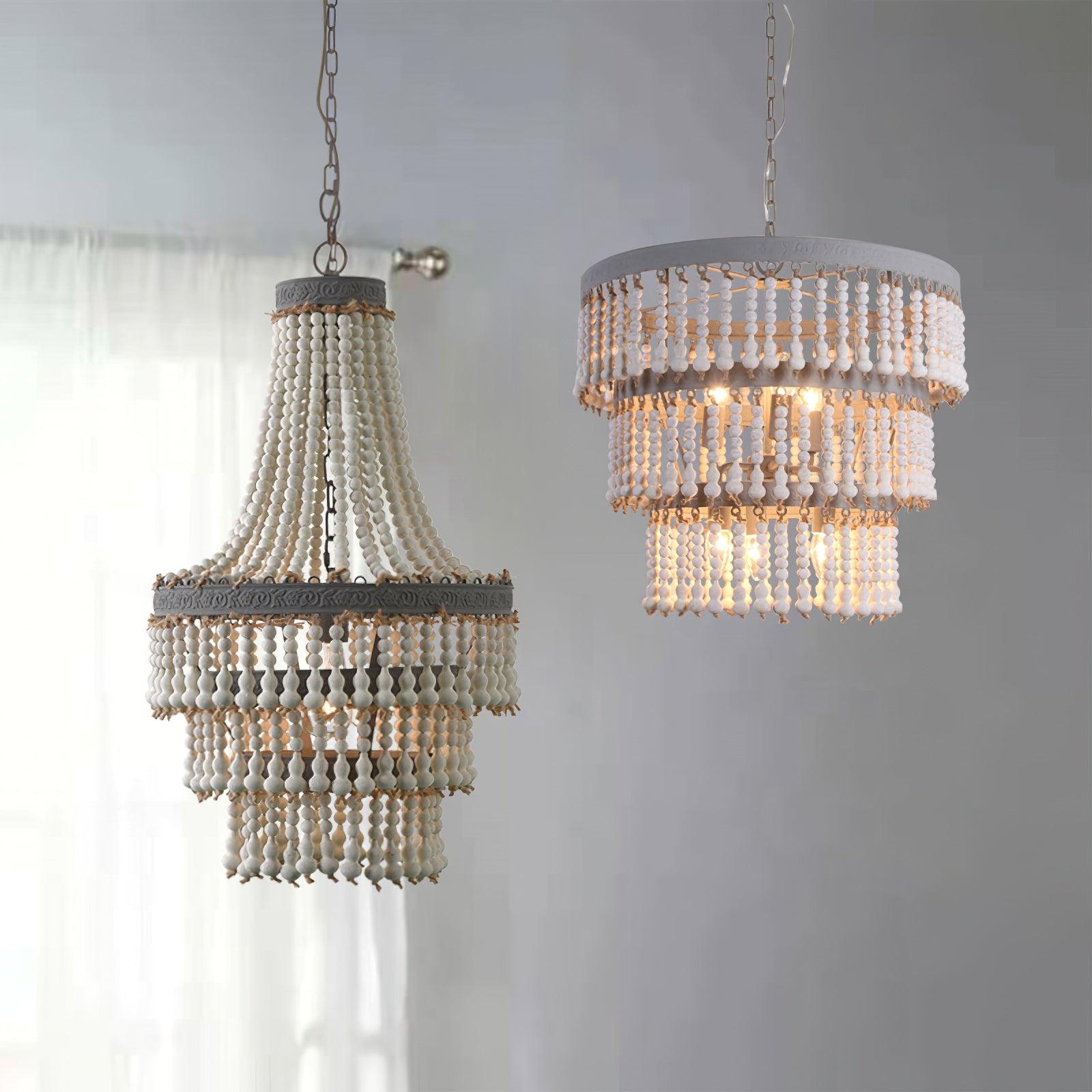 Three Tiered Wood Beaded Chandelier - Cueteks