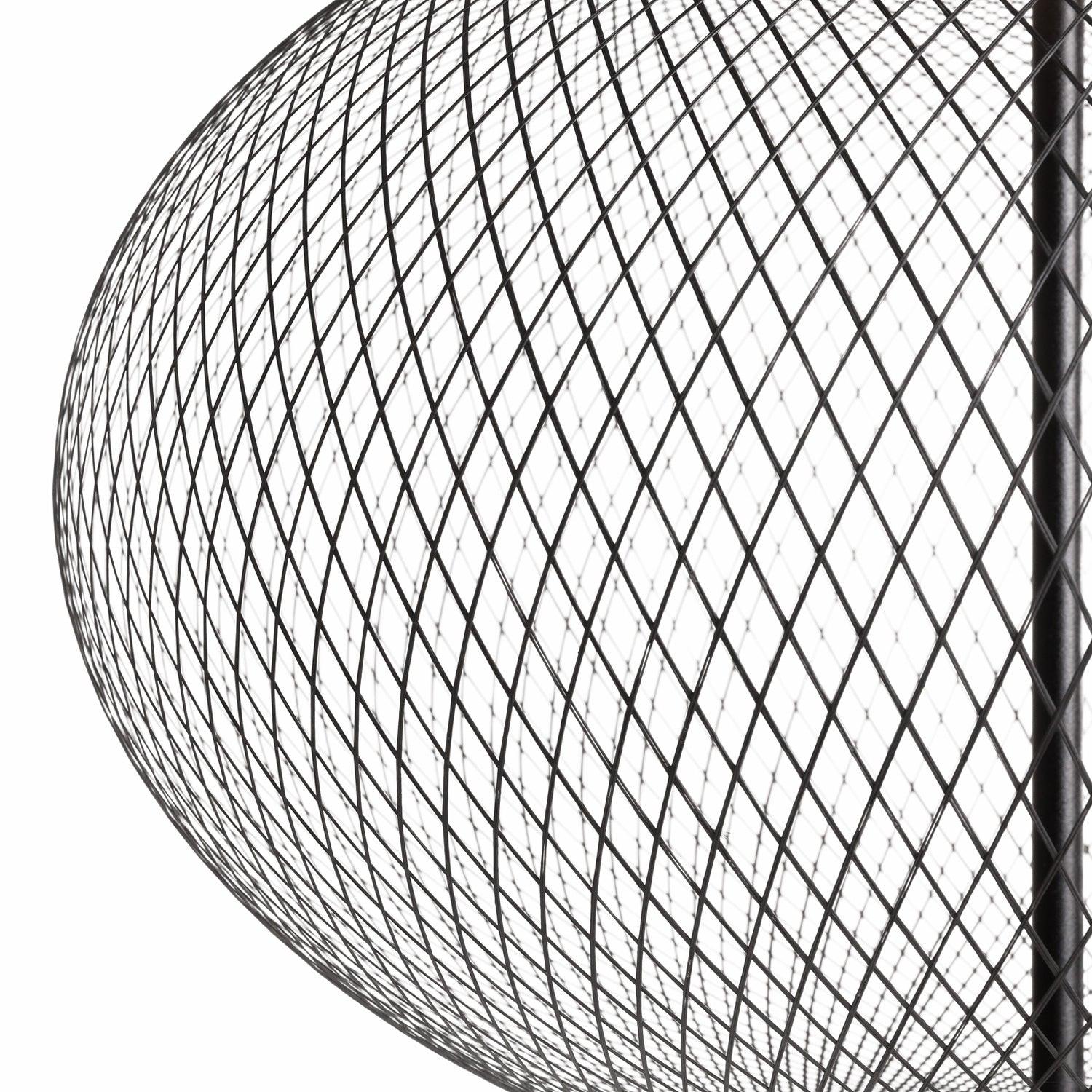 Close-up of the black shade’s curved diamond mesh with part of the central stem visible on the right