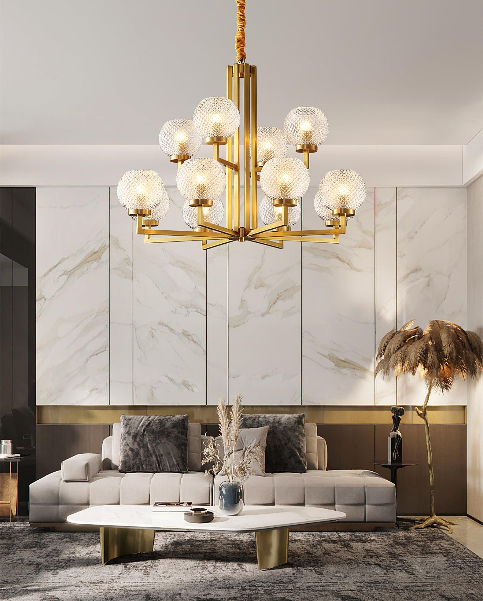 Ribbed Glass Brass Chandelier - Cueteks