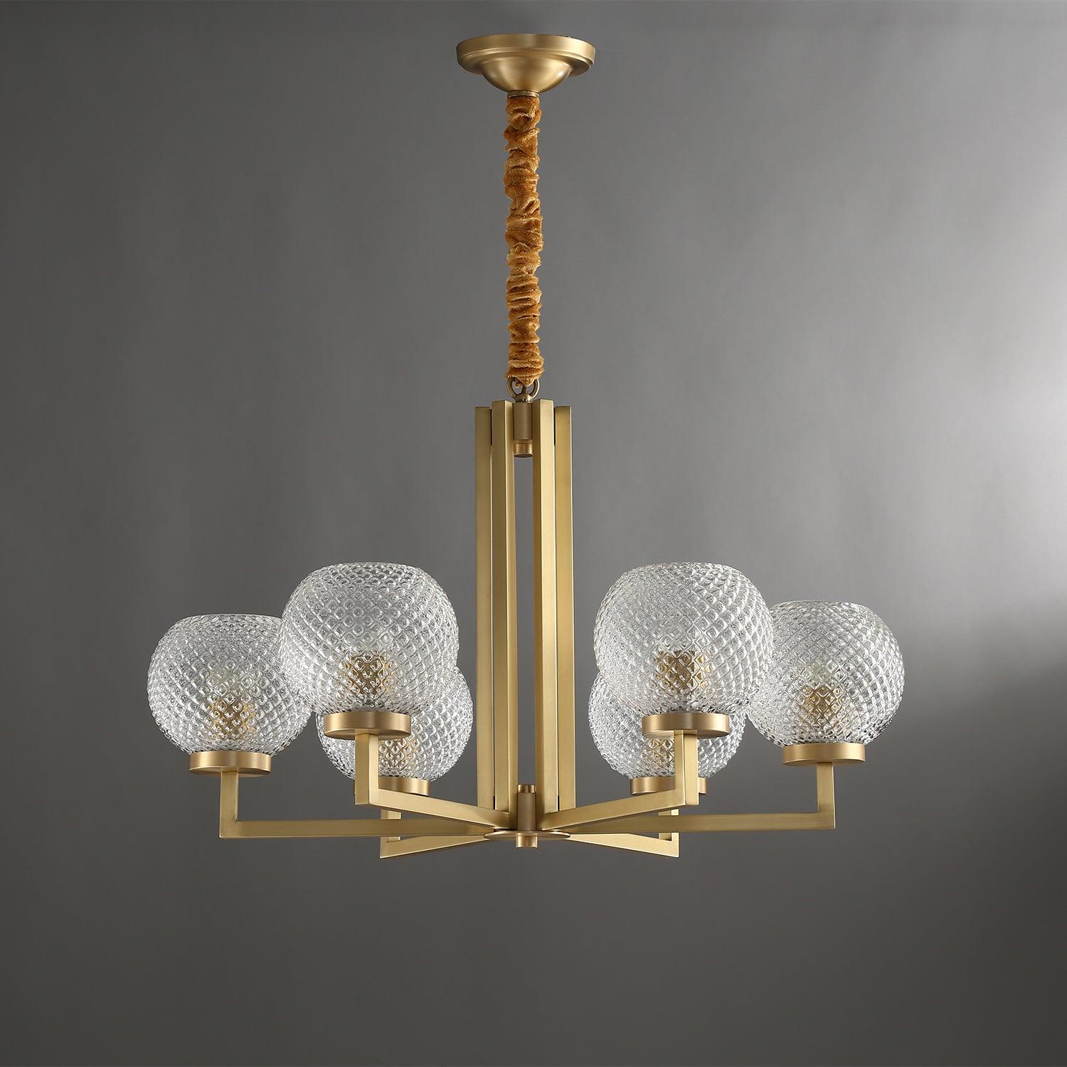 Ribbed Glass Brass Chandelier - Cueteks