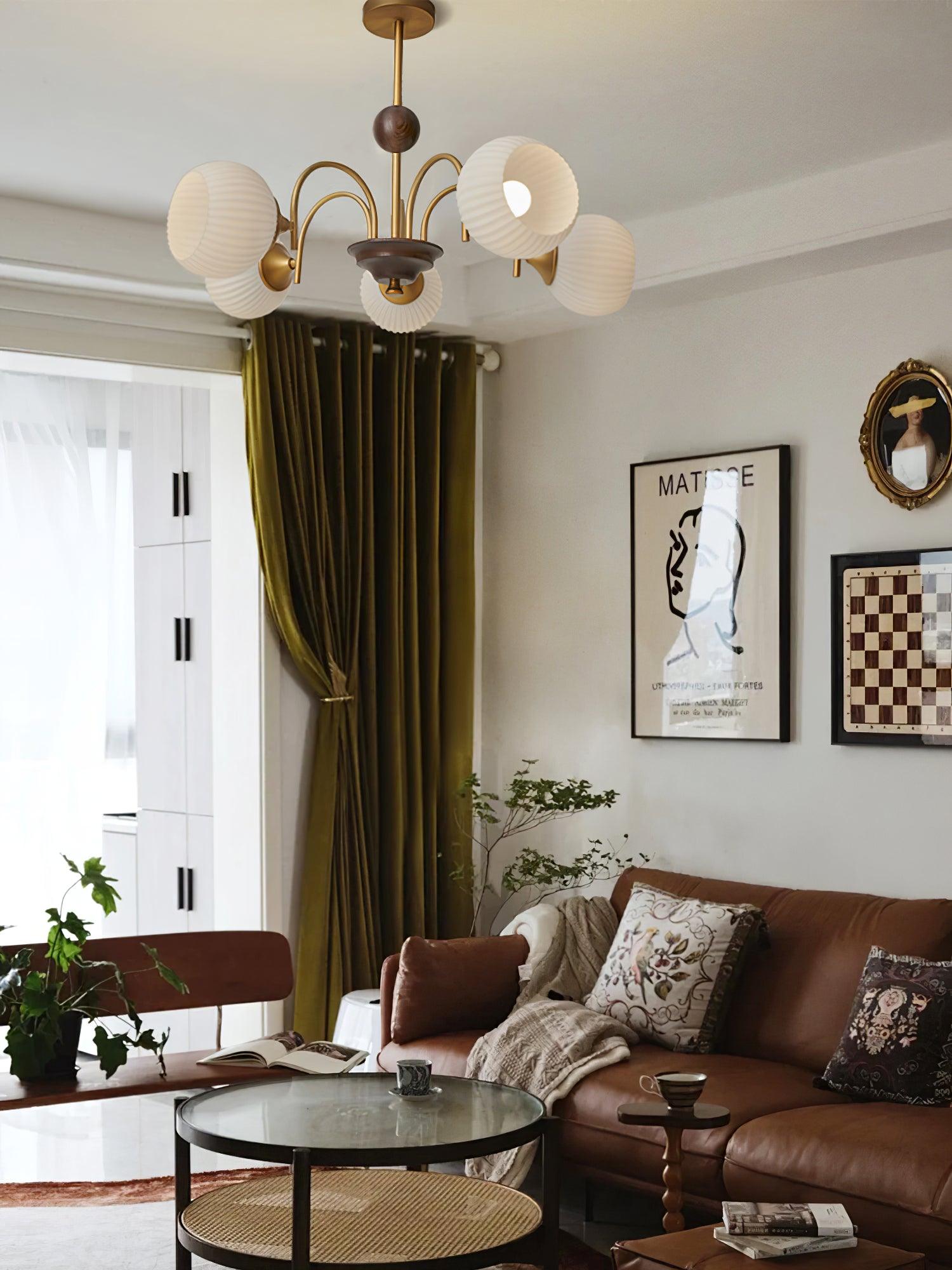 Sculptural Glass Ribbed Chandelier - Cueteks