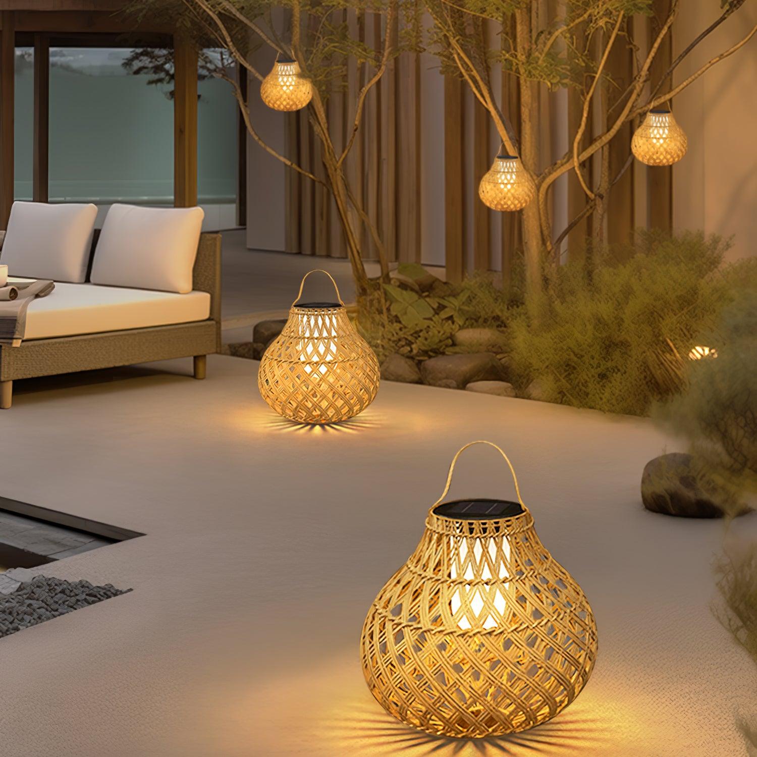 Woven Sphere Solar Lantern Outdoor Lamp - Cueteks