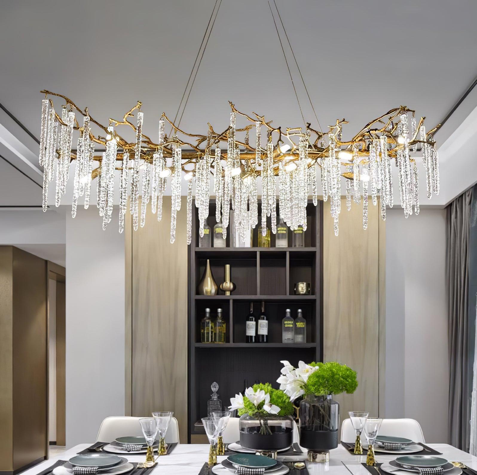 Crystal Icicles Branch Brass Chandelier - Cueteks