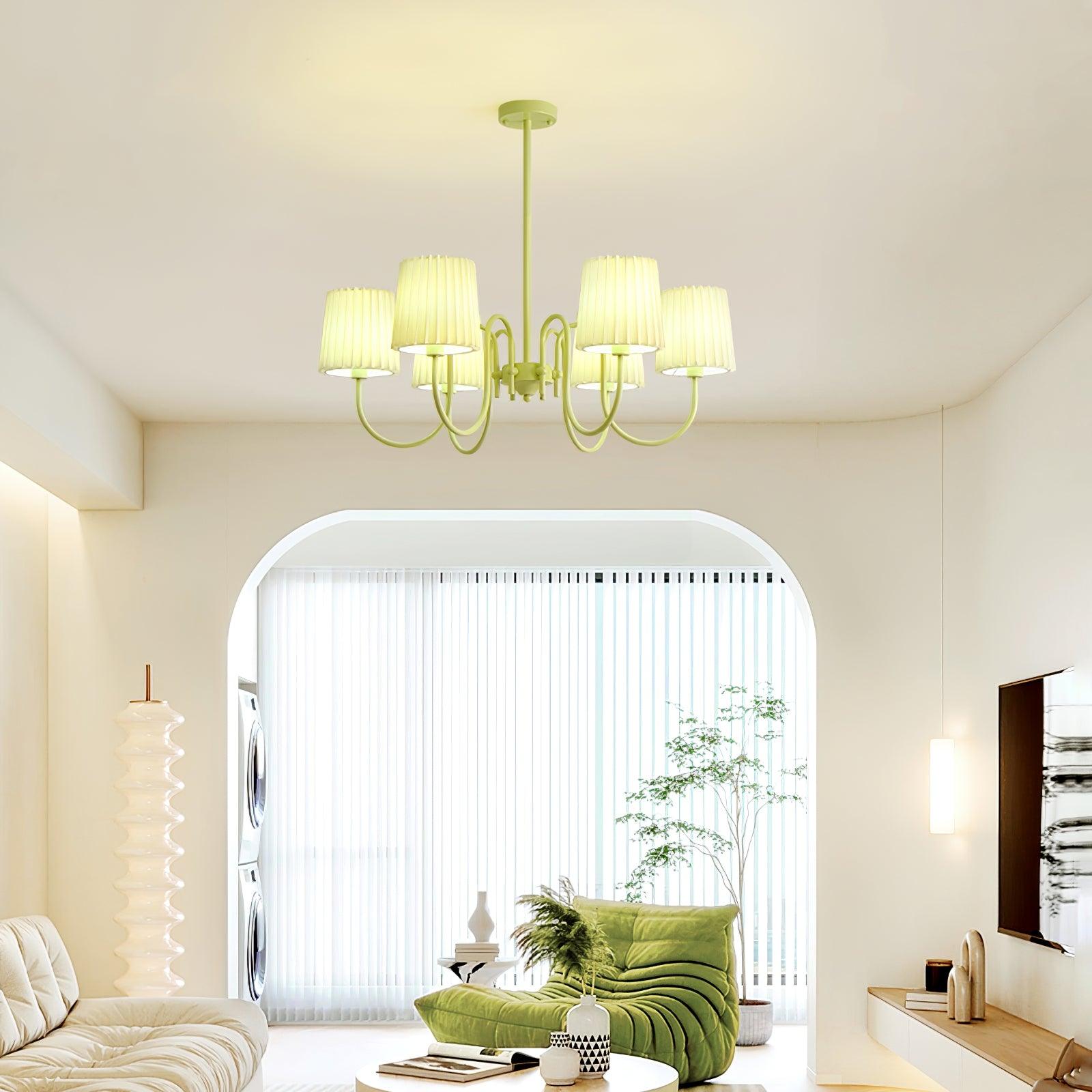Pleated Fabric Matcha Chandelier - Cueteks