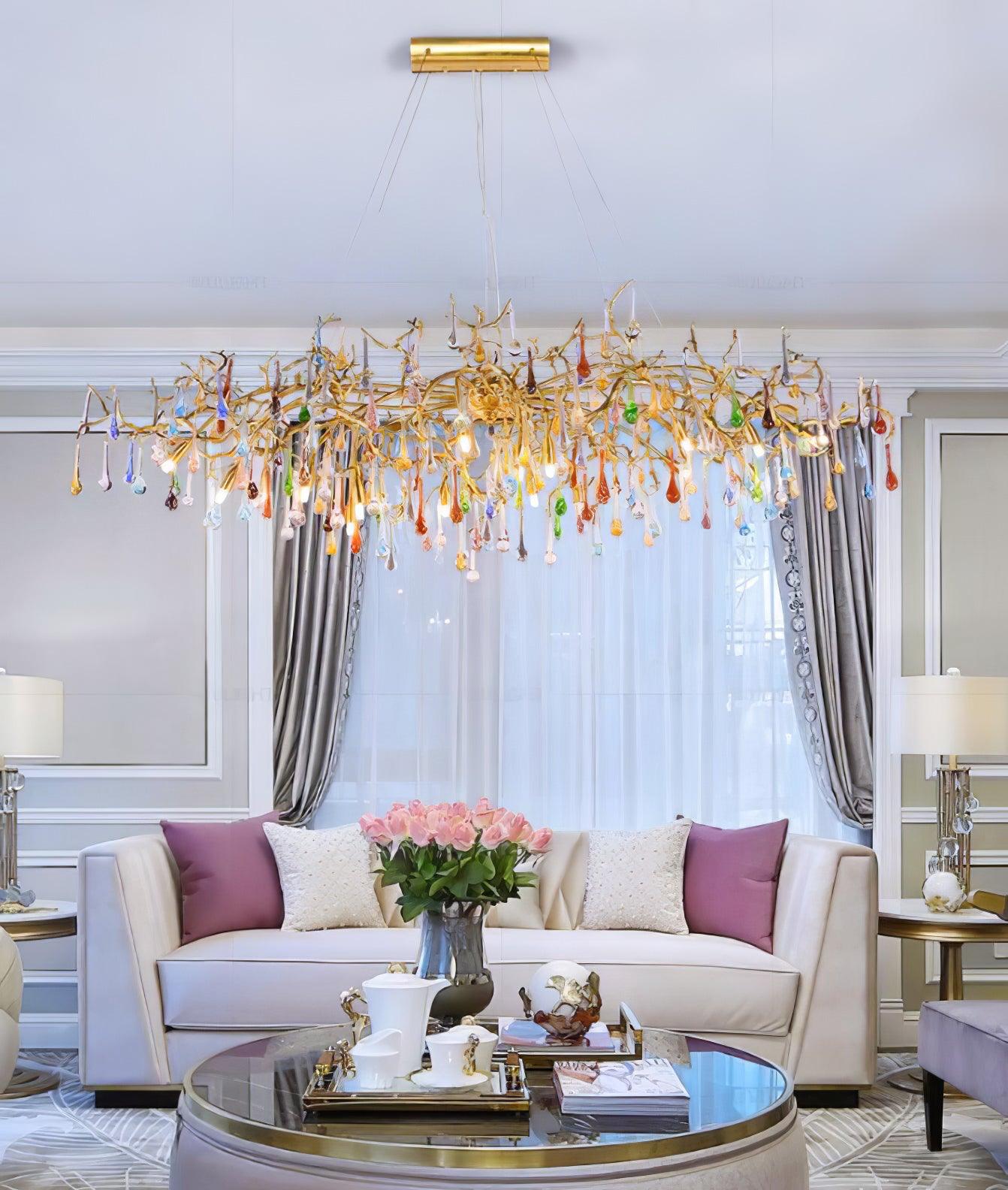 Colorful Raindrop Brass Branch Chandelier - Cueteks