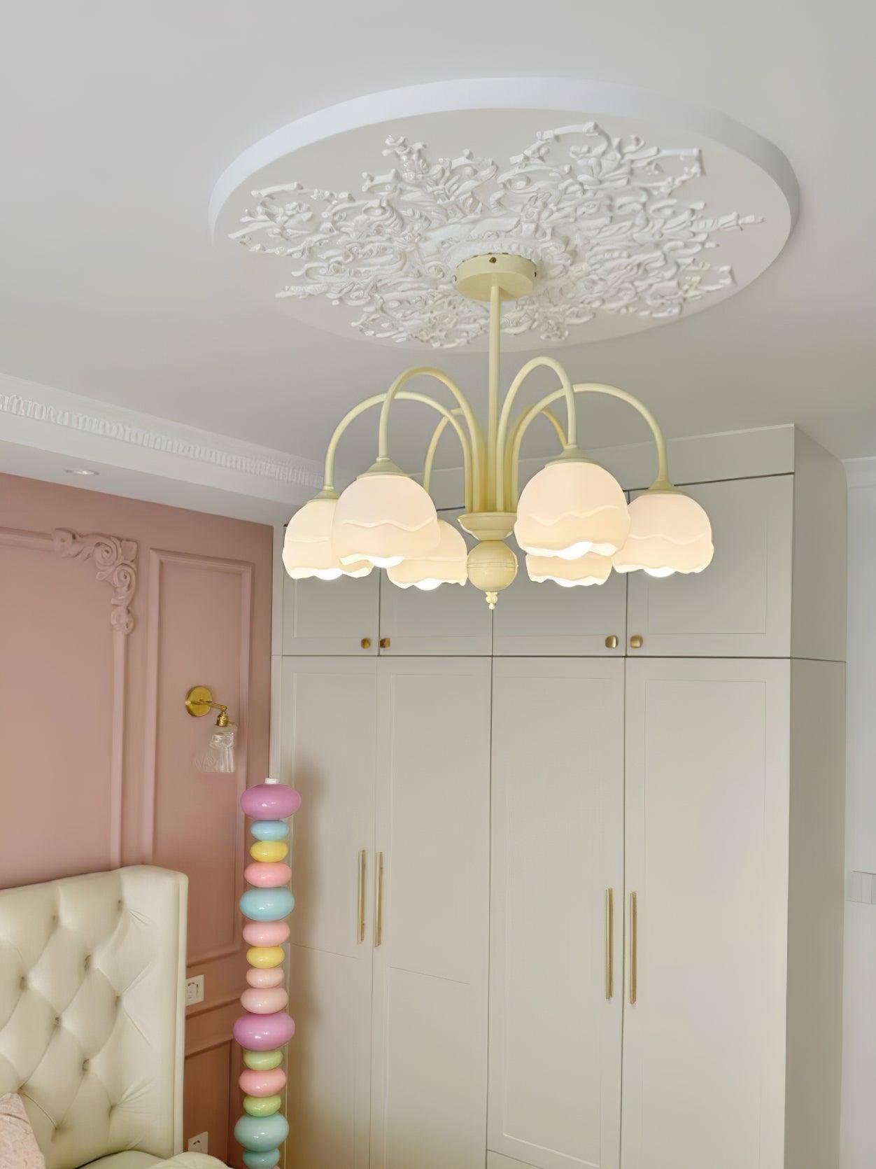 Creamy chandelier with white glass shades