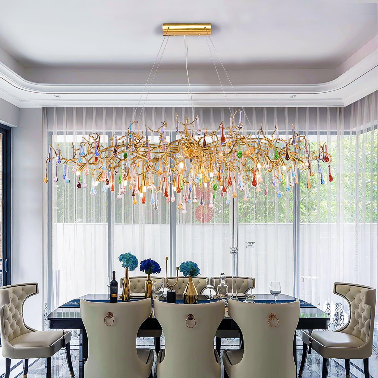Colorful Raindrop Brass Branch Chandelier - Cueteks