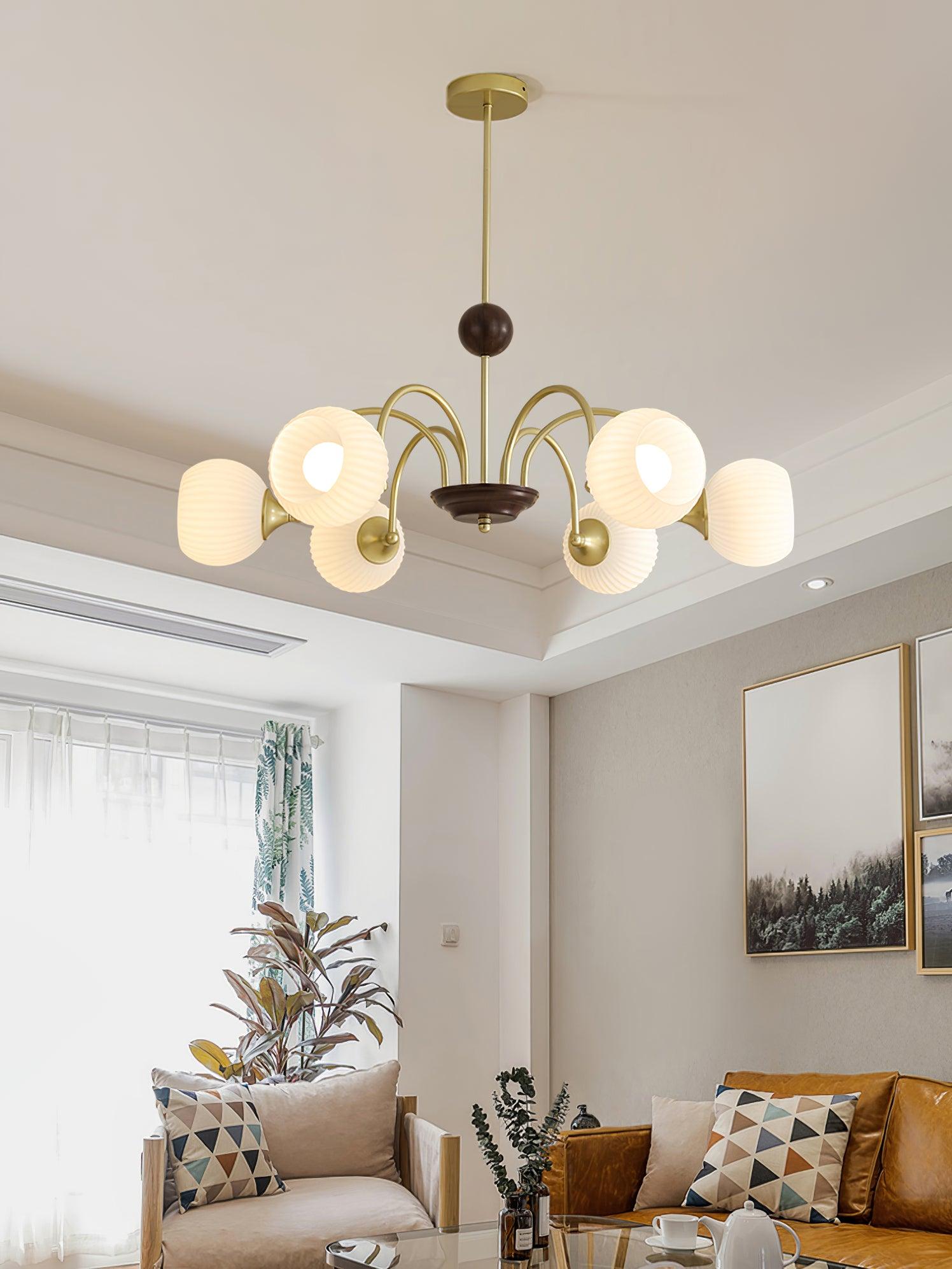 Sculptural Glass Ribbed Chandelier - Cueteks