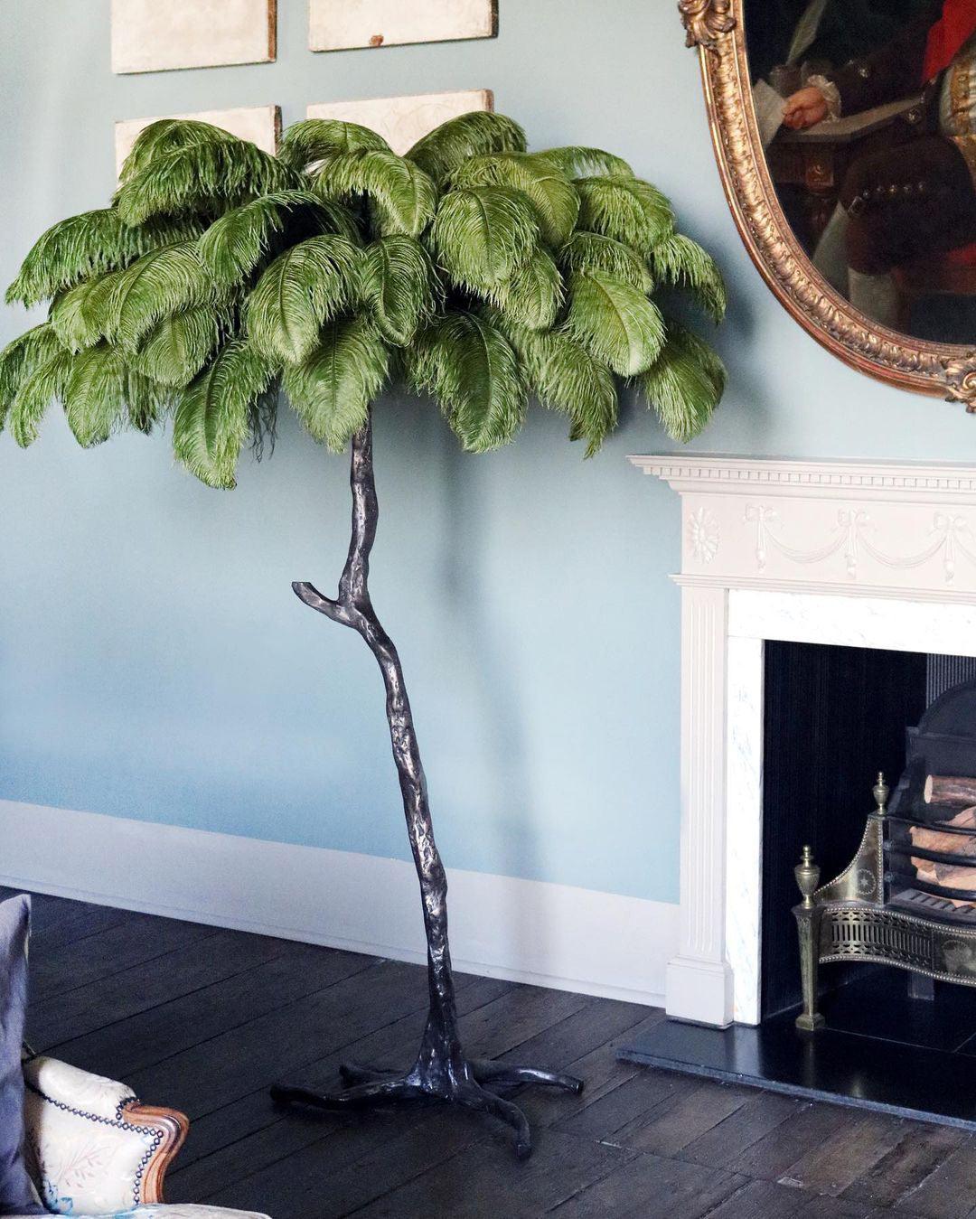 Ostrich Feather Brass Floor Lamp - Cueteks