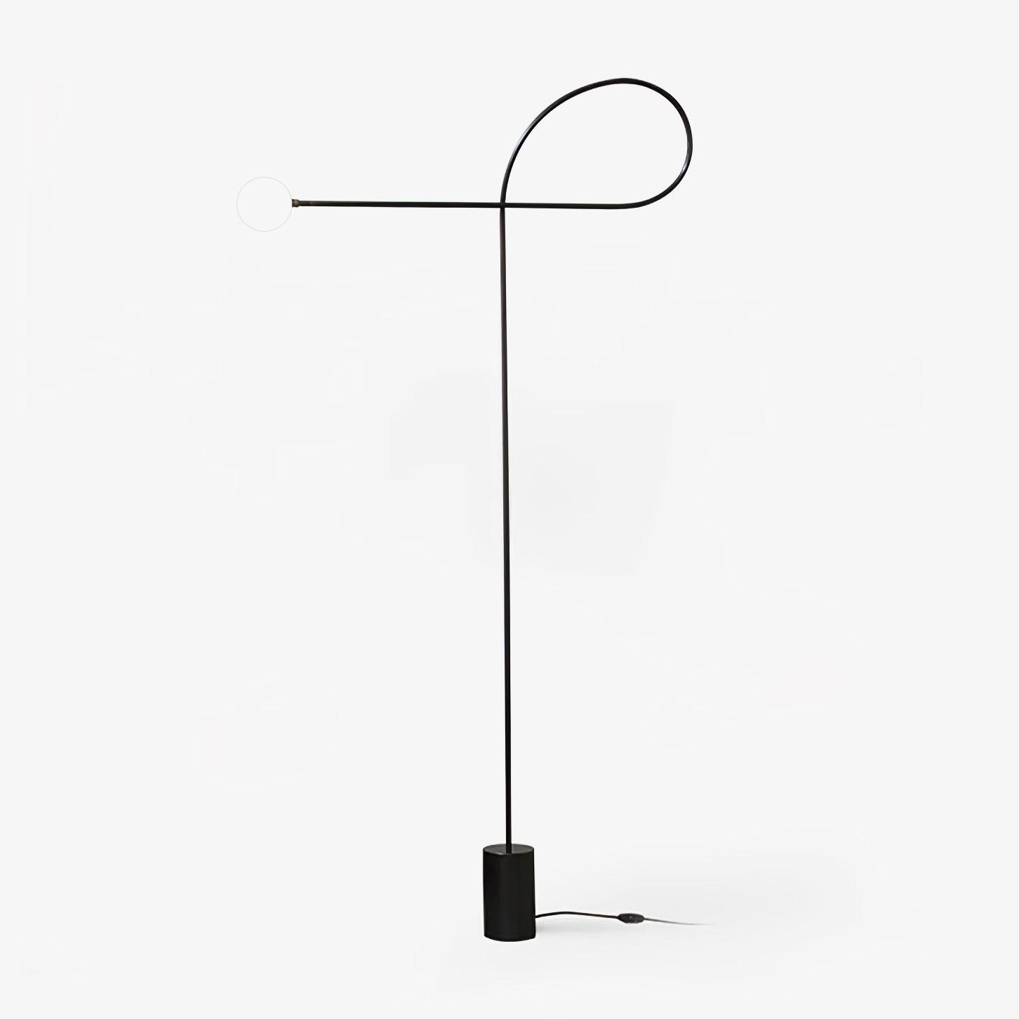 Square view of unlit Arcane Orb with a white globe, black loop frame, cylindrical base and inline switch on the lead