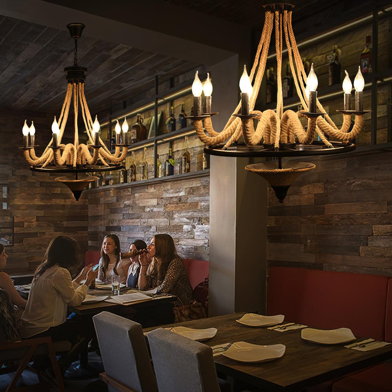 Hemp Rope Industrial Large Wheel Chandelier - Cueteks