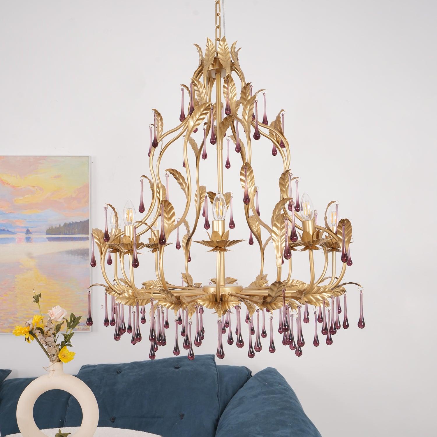 Amethyst Drops Crystal Chandelier - Cueteks