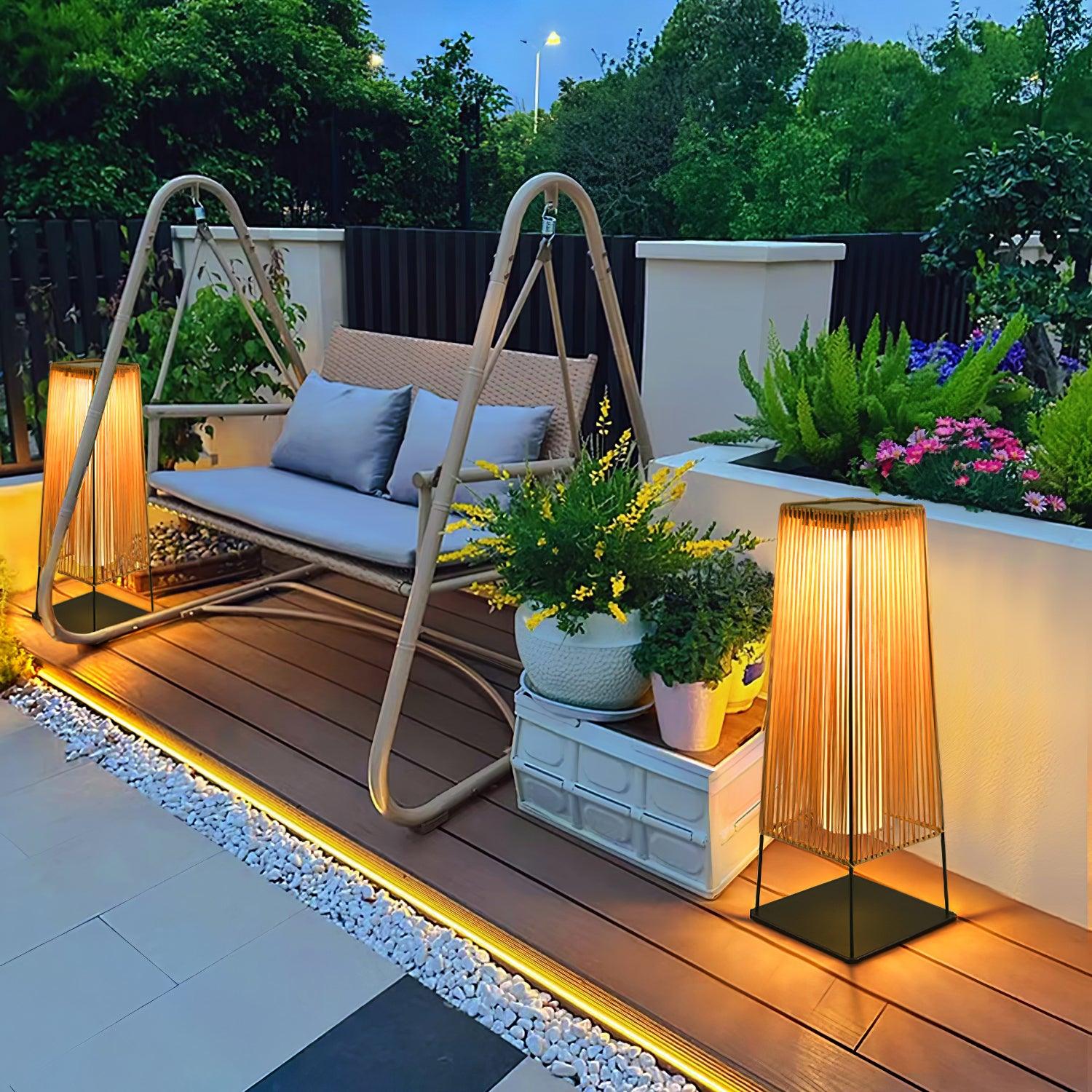 Plastic Rattan Outdoor Post Light with Solar Panel - Cueteks