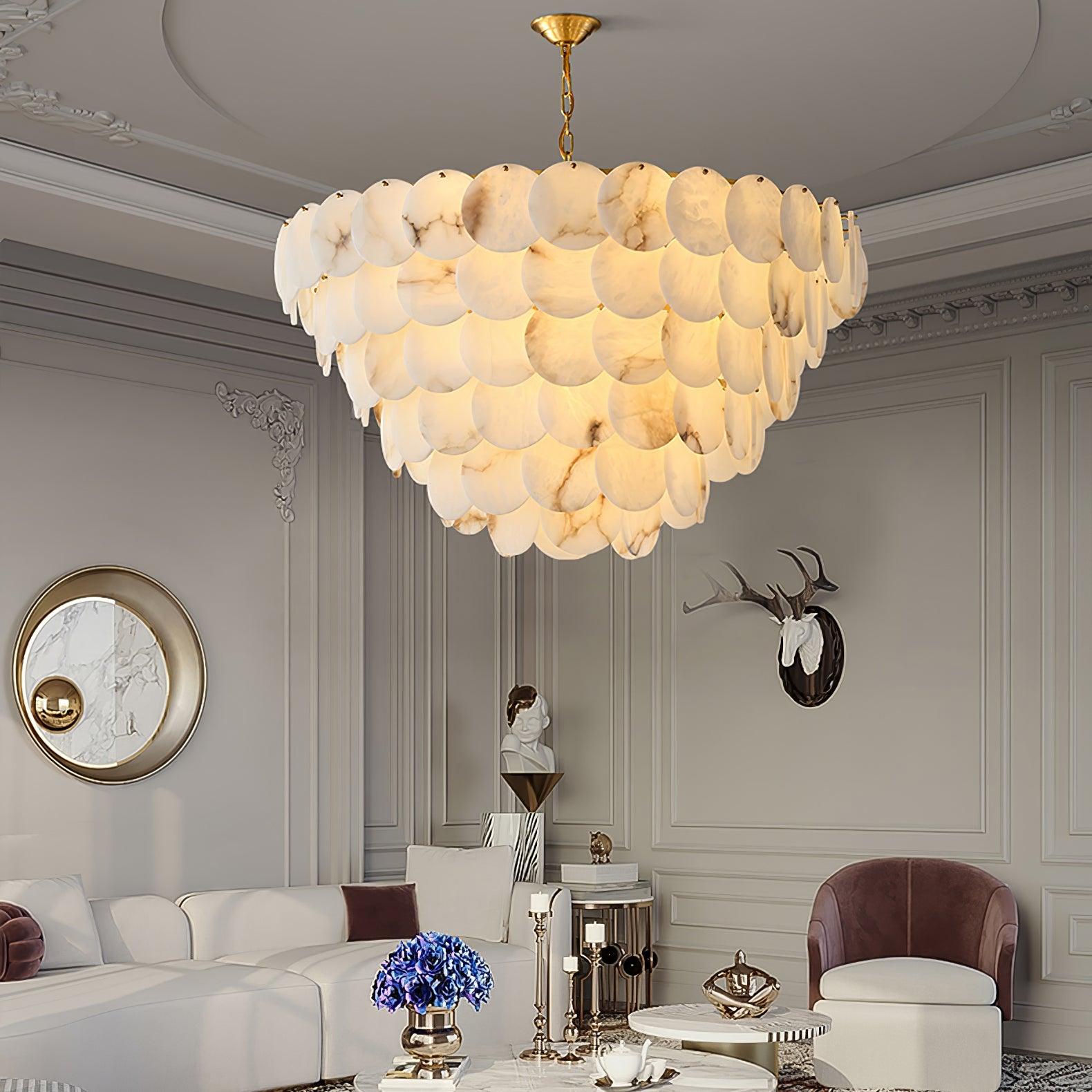 Alabaster Shell Brass Chandelier - Cueteks