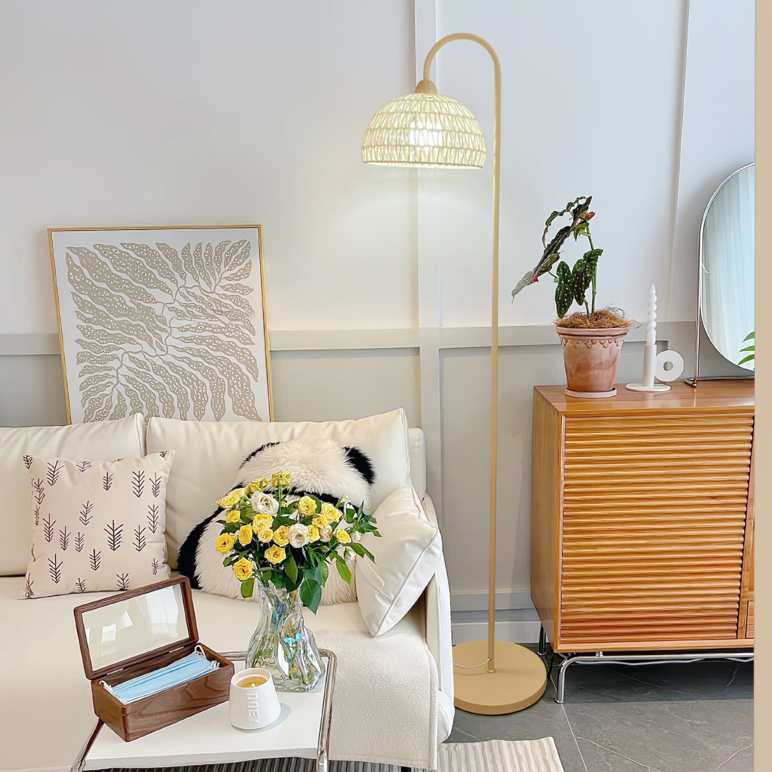 Rattan Arch Floor Lamp - Cueteks