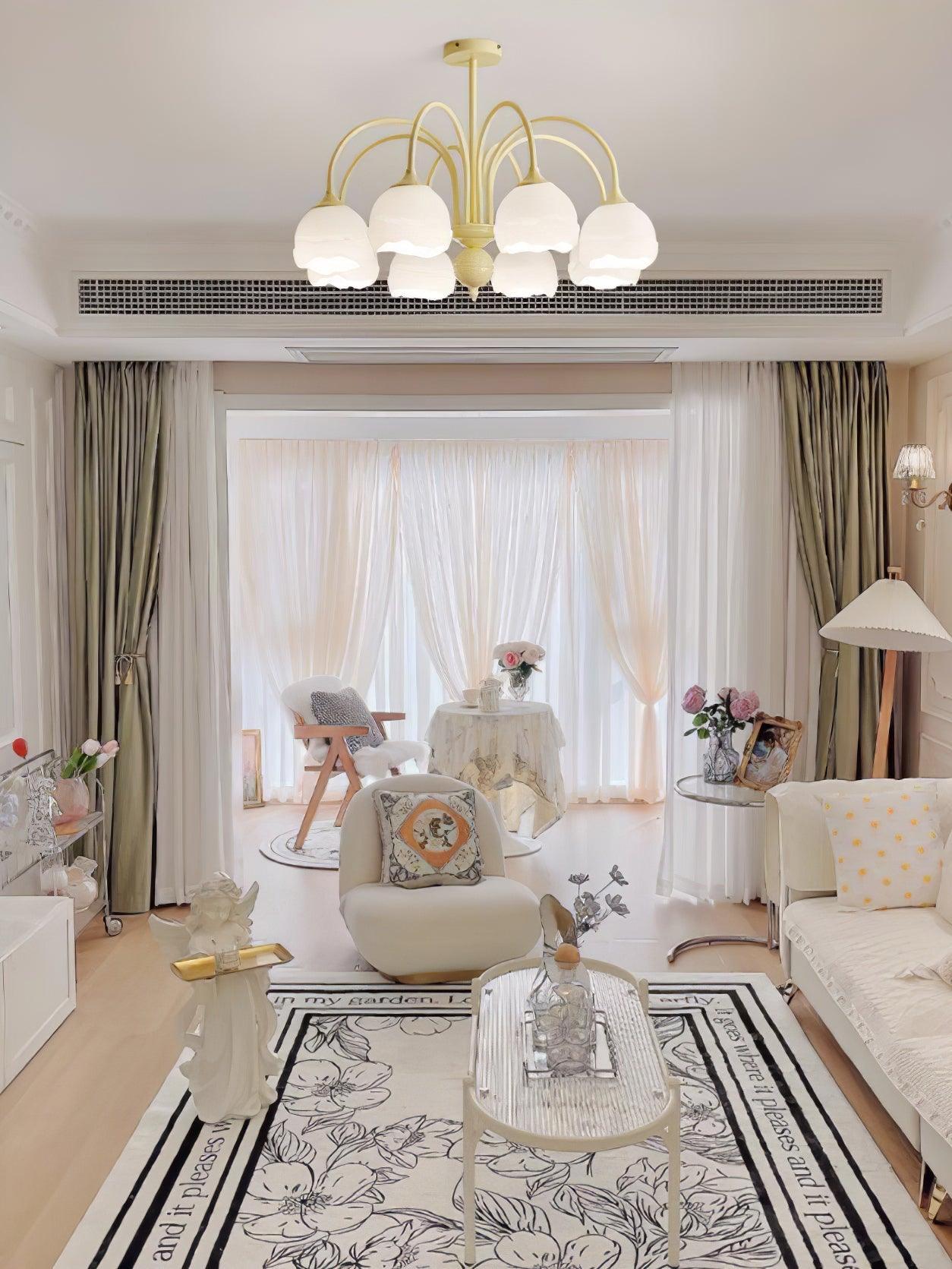 Creamy chandelier with white glass shades