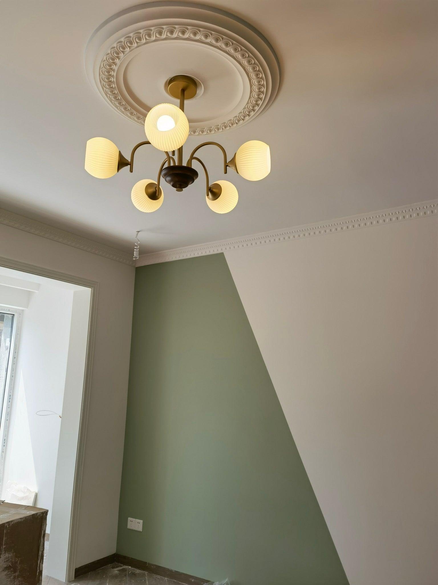 Sculptural Glass Ribbed Chandelier - Cueteks