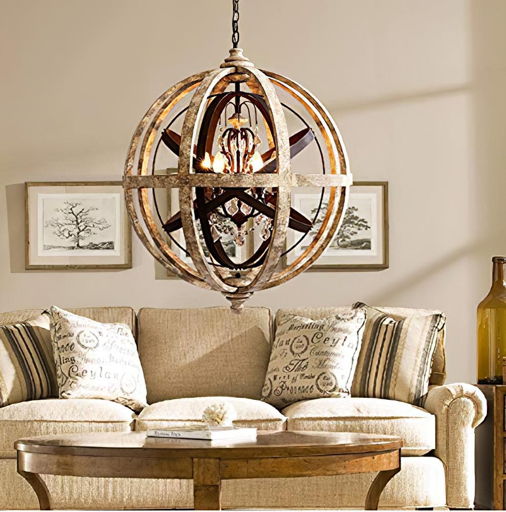 Retro Globe Weathered Chandelier - Cueteks