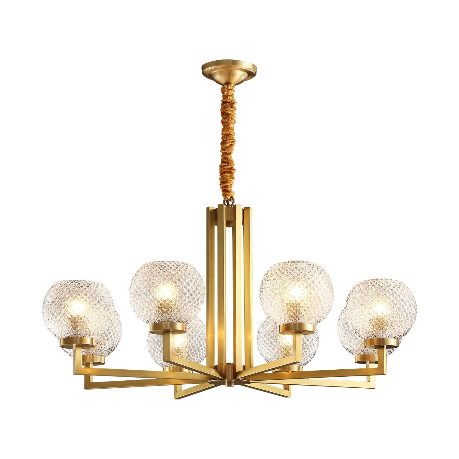 Ribbed Glass Brass Chandelier - Cueteks